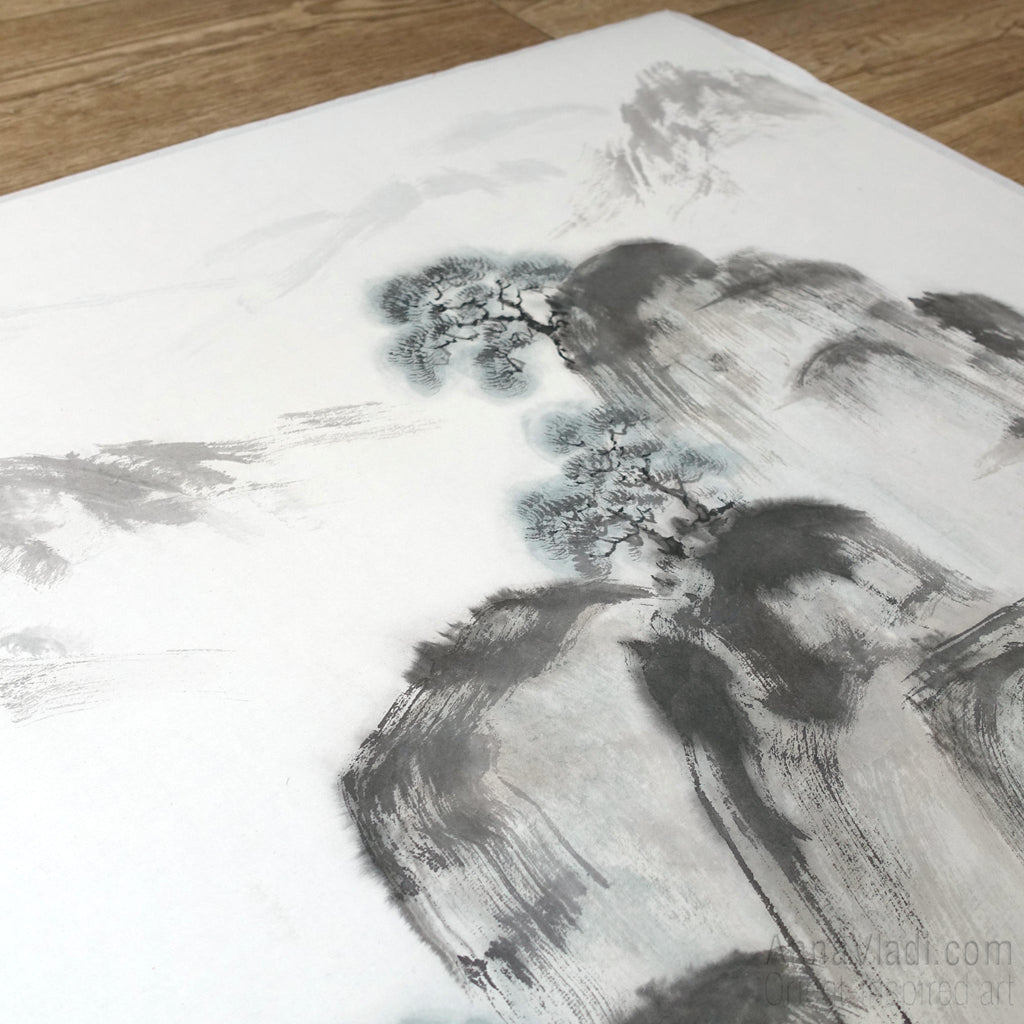 Sumi-e Mountain Landscape Painting: Japanese Zen Art