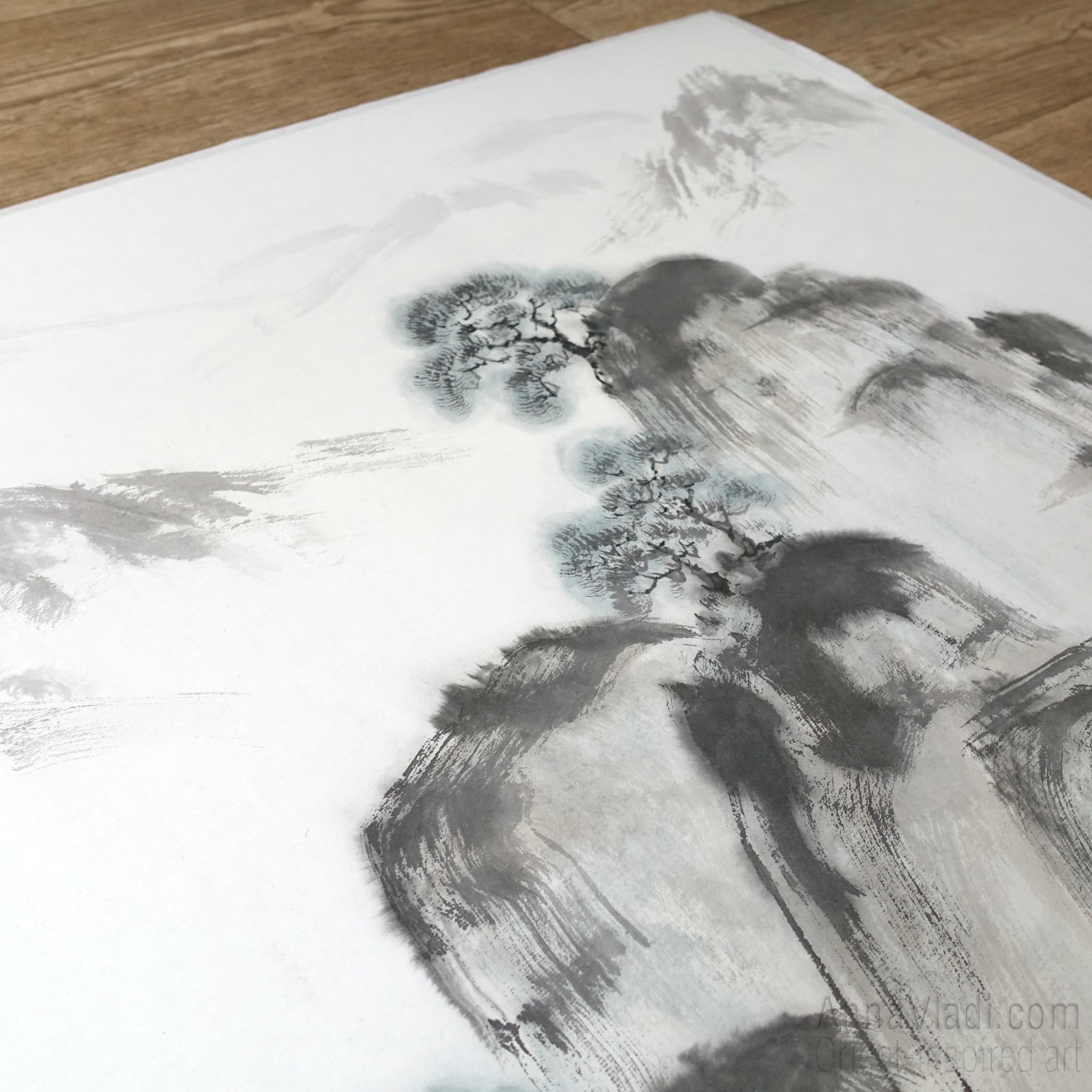 Sumi-e Mountain Landscape Painting: Japanese Zen Art