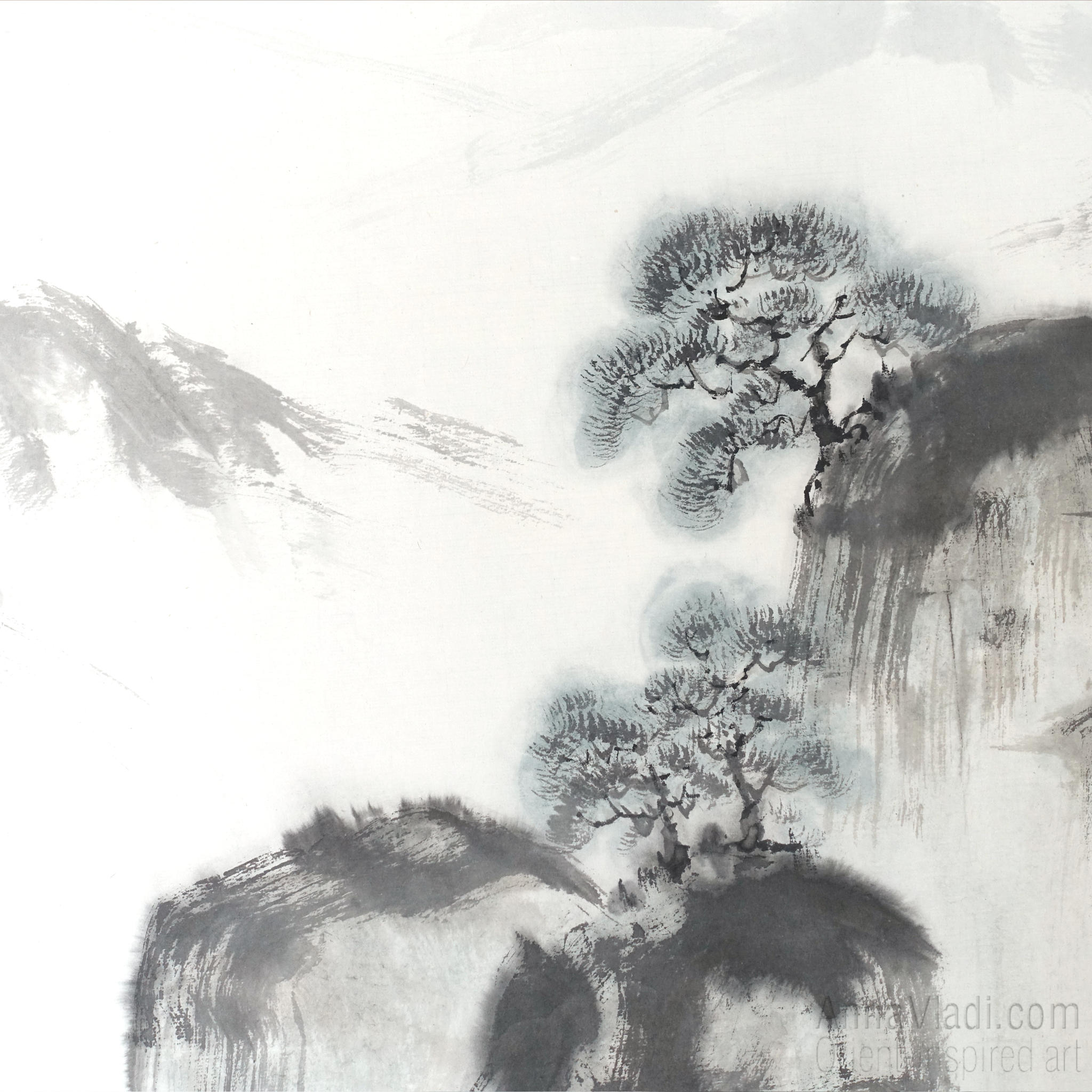 Sumi-e Mountain Landscape Painting: Japanese Zen Art
