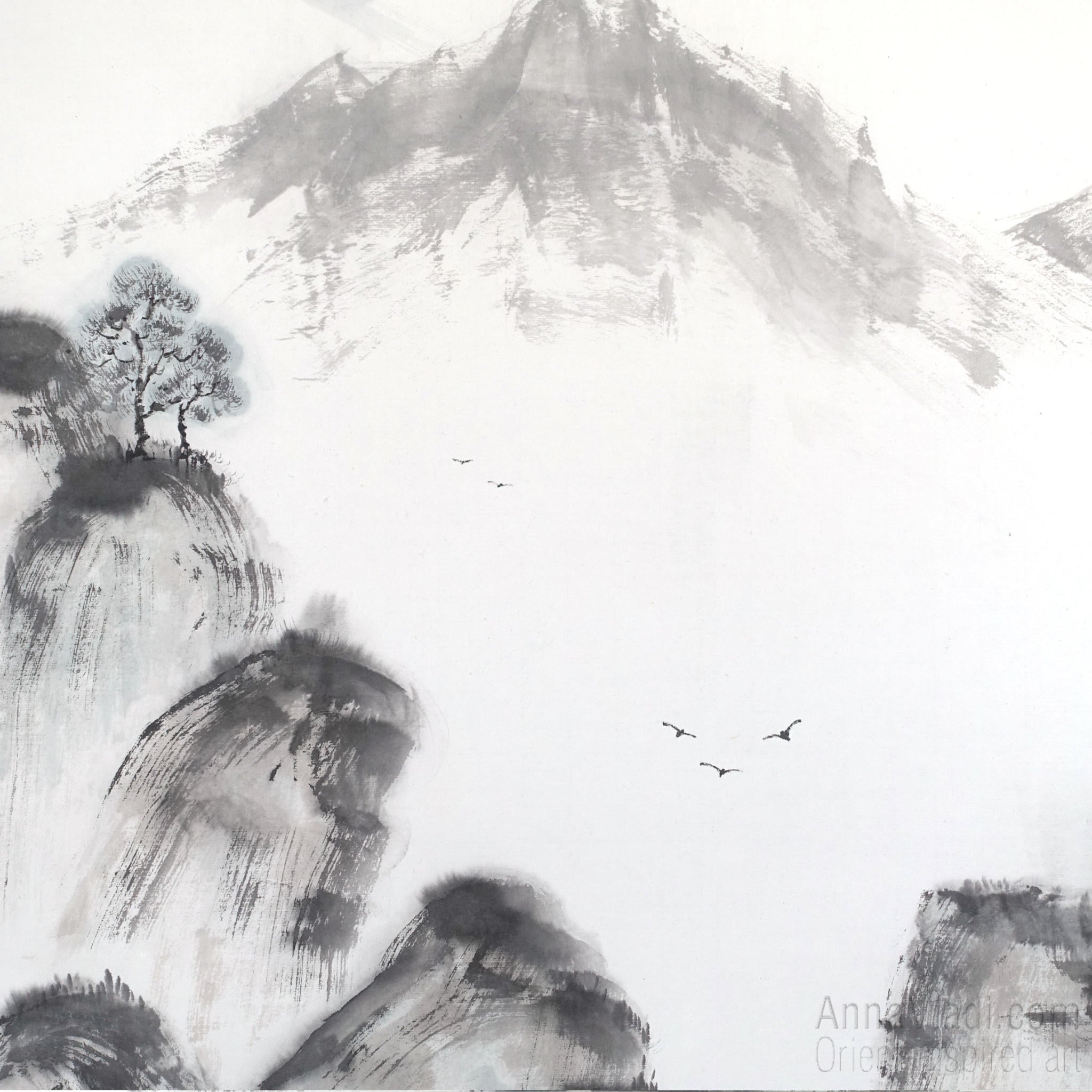Sumi-e Mountain Landscape Painting: Japanese Zen Art
