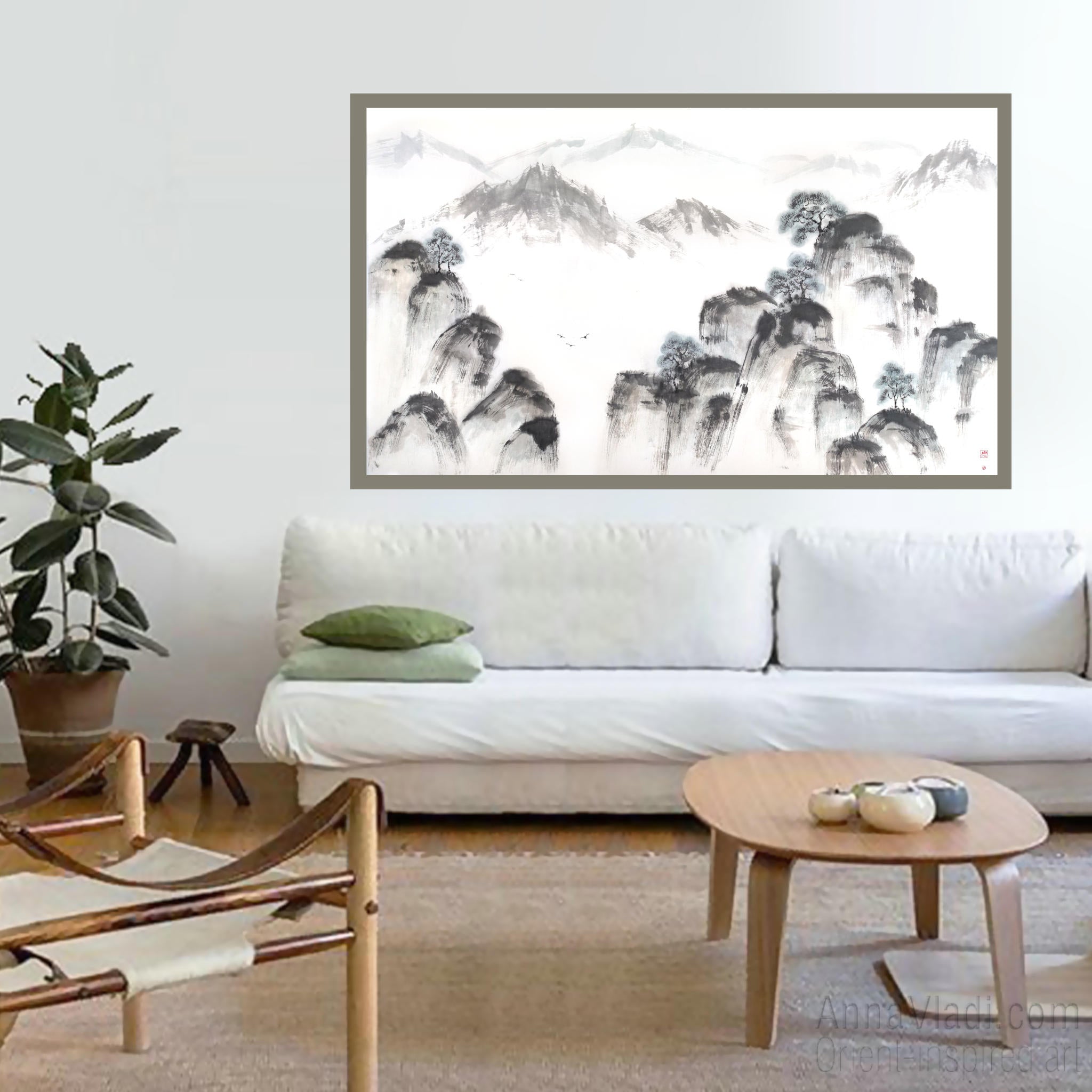 Sumi-e Mountain Landscape Painting: Japanese Zen Art