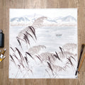 Lake and Hills Landscape — original sumi-e painting, Japanese ink on rice paper, East Asian wall decor, Zen art