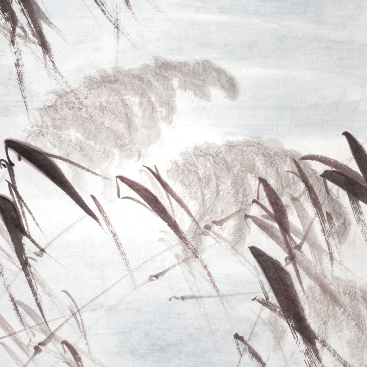Lake and Hills Landscape — original sumi-e painting, Japanese ink on rice paper, East Asian wall decor, Zen art