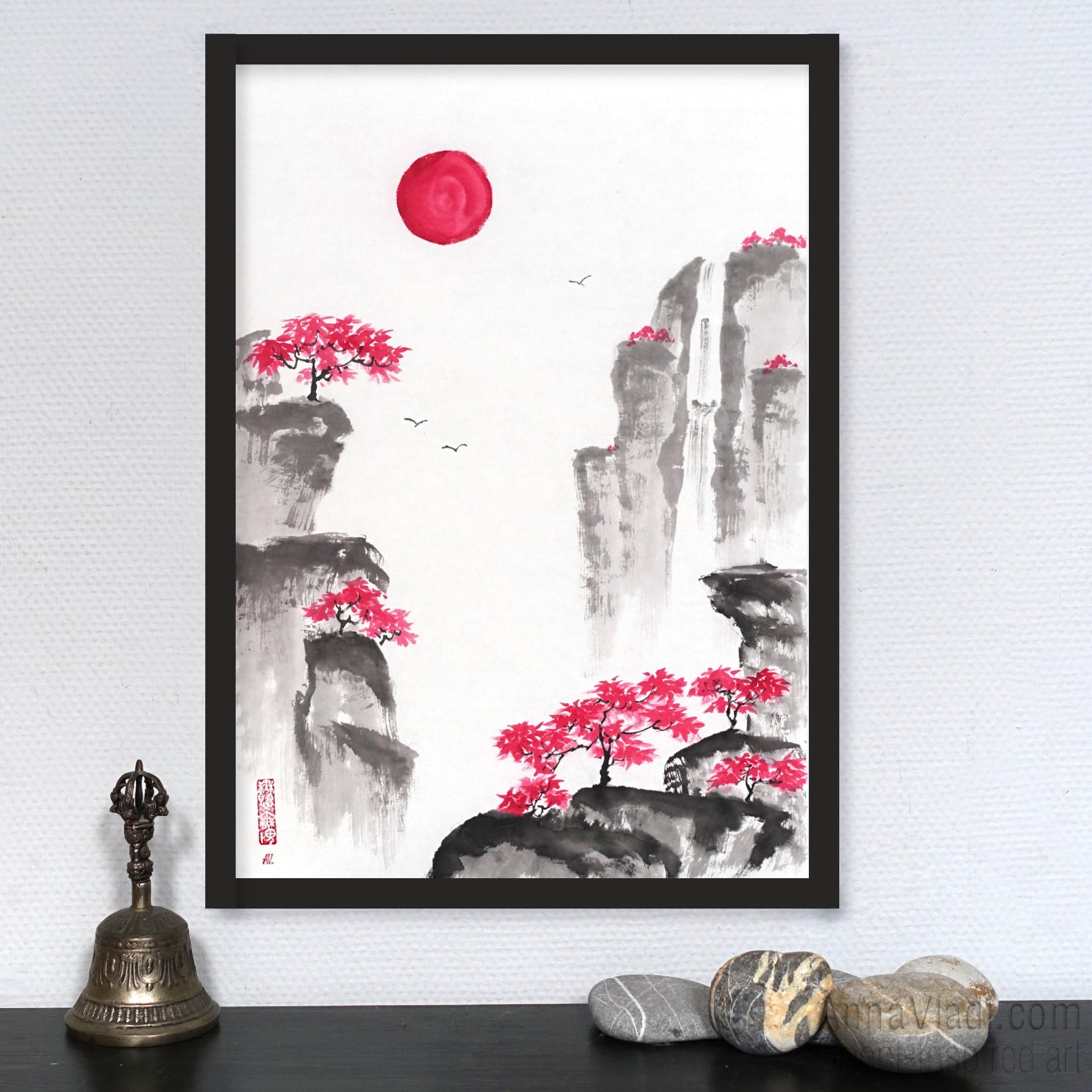 Oriental Mountain Landscape - Original sumi-e painting on rice paper