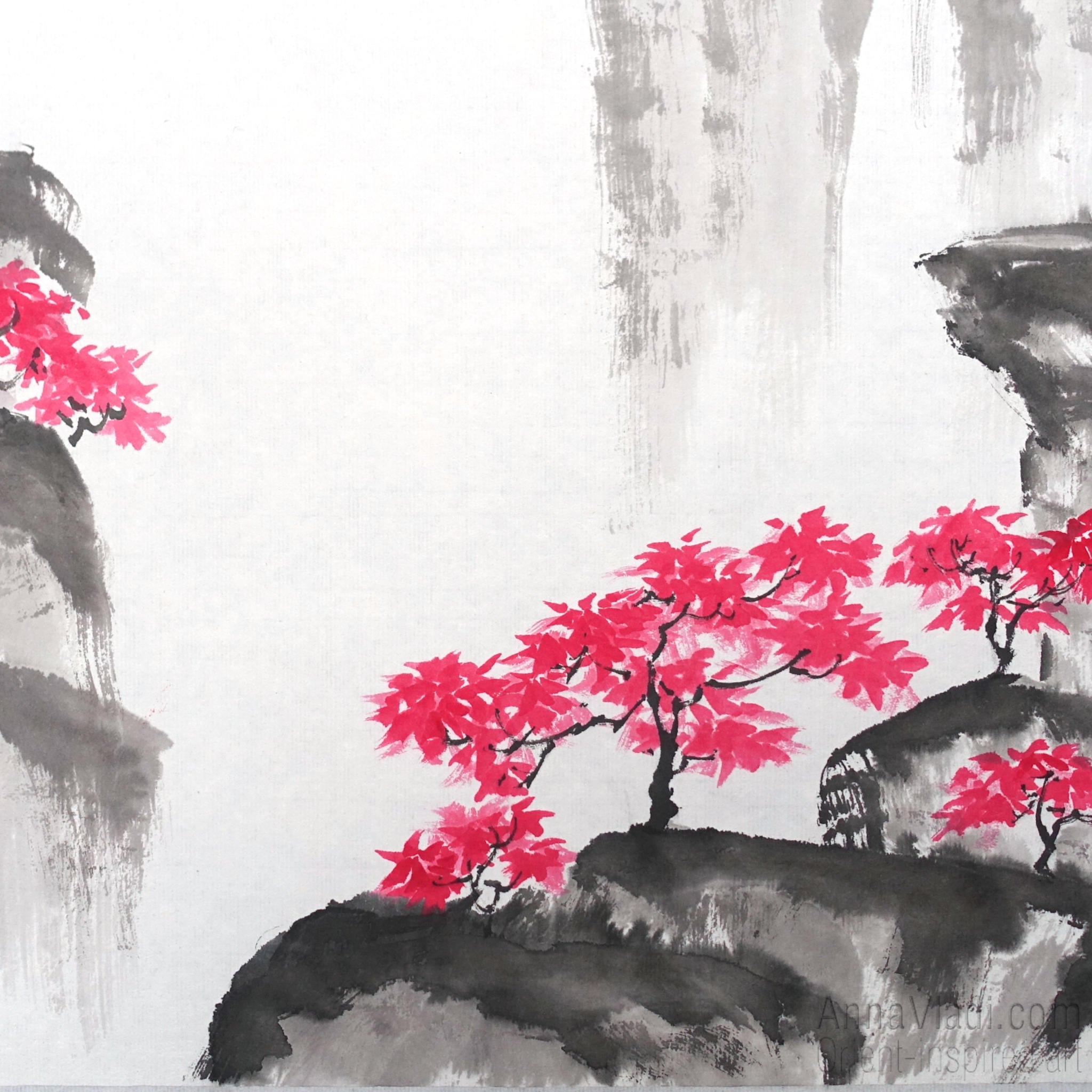 Oriental Mountain Landscape - Original sumi-e painting on rice paper