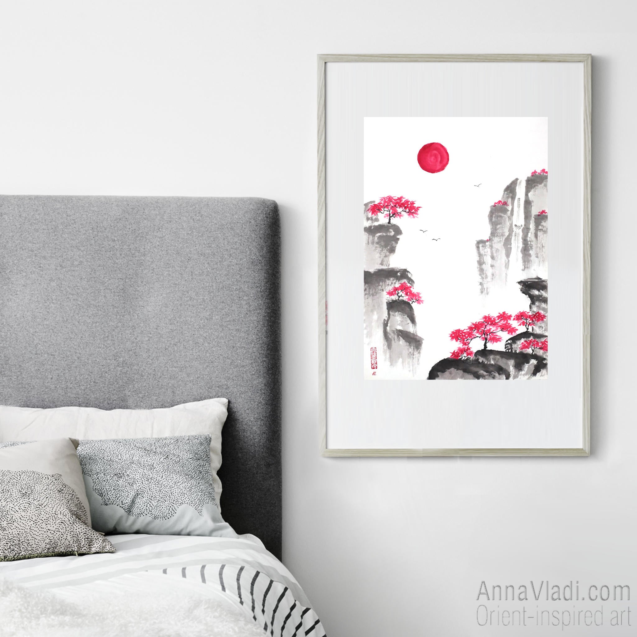 Oriental Mountain Landscape - Original sumi-e painting on rice paper