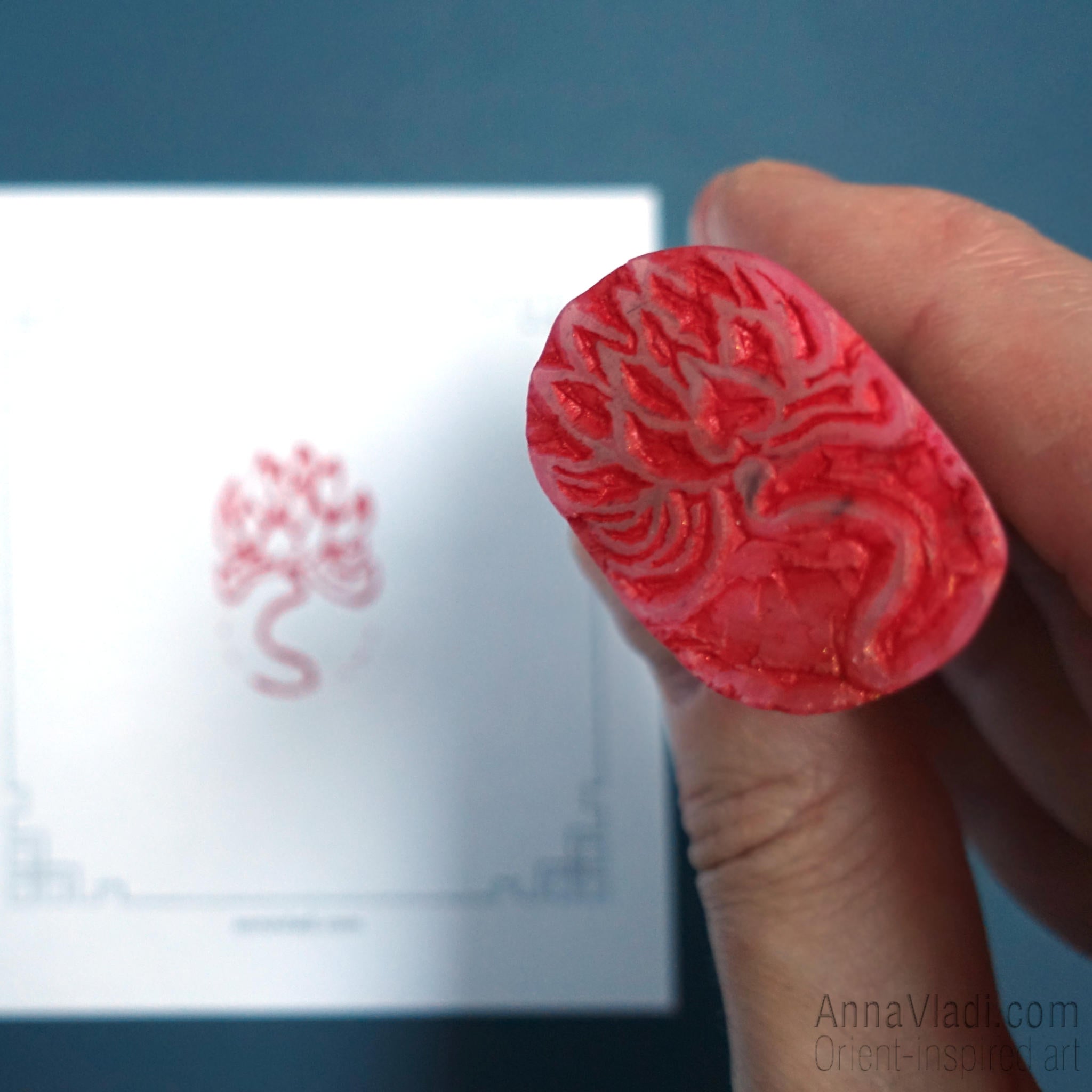 Lotus Flower — hand carved Oriental chop stamp hanko, sacred Buddhist symbol