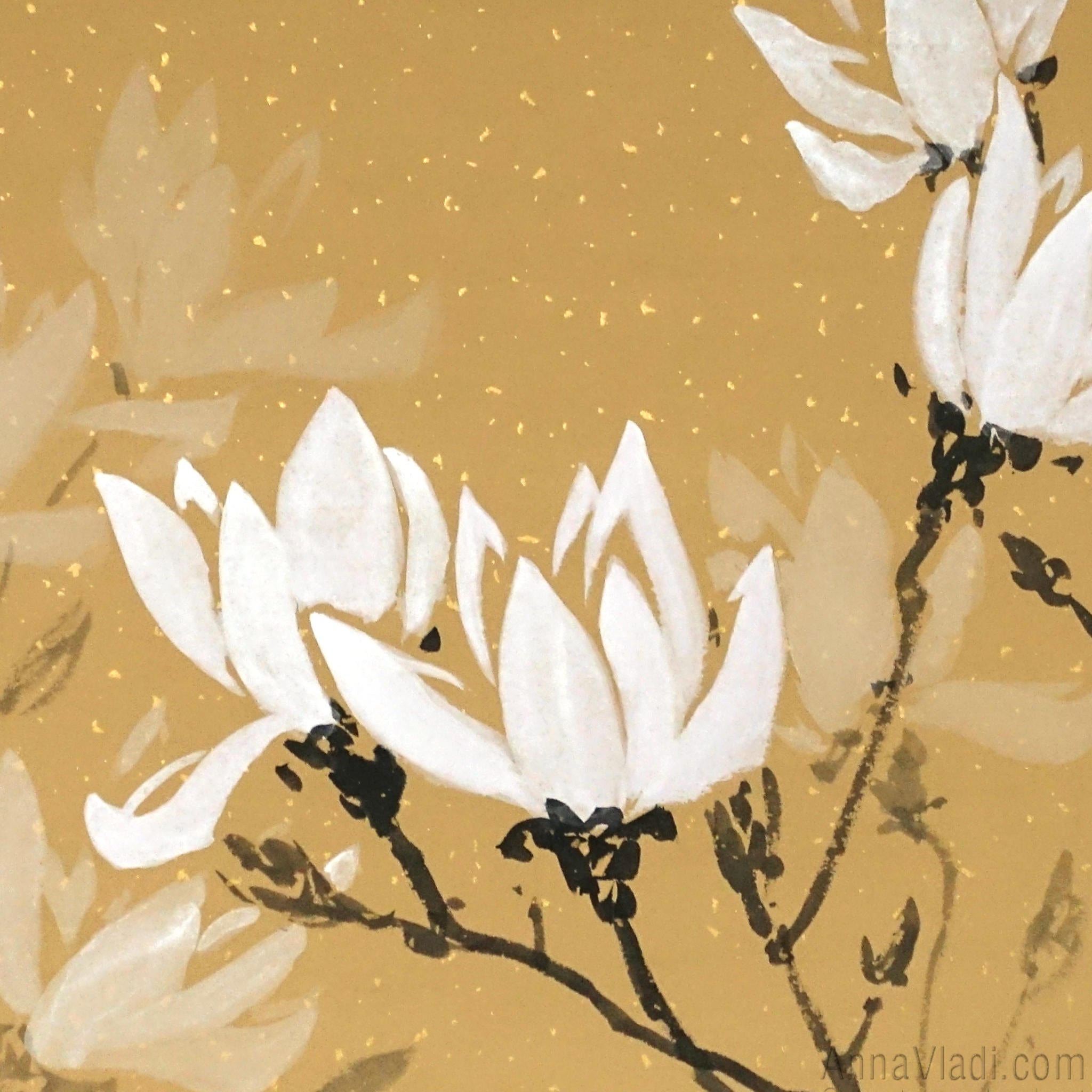 White Magnolia Flowers — Original Sumi-e Painting On Rice Paper