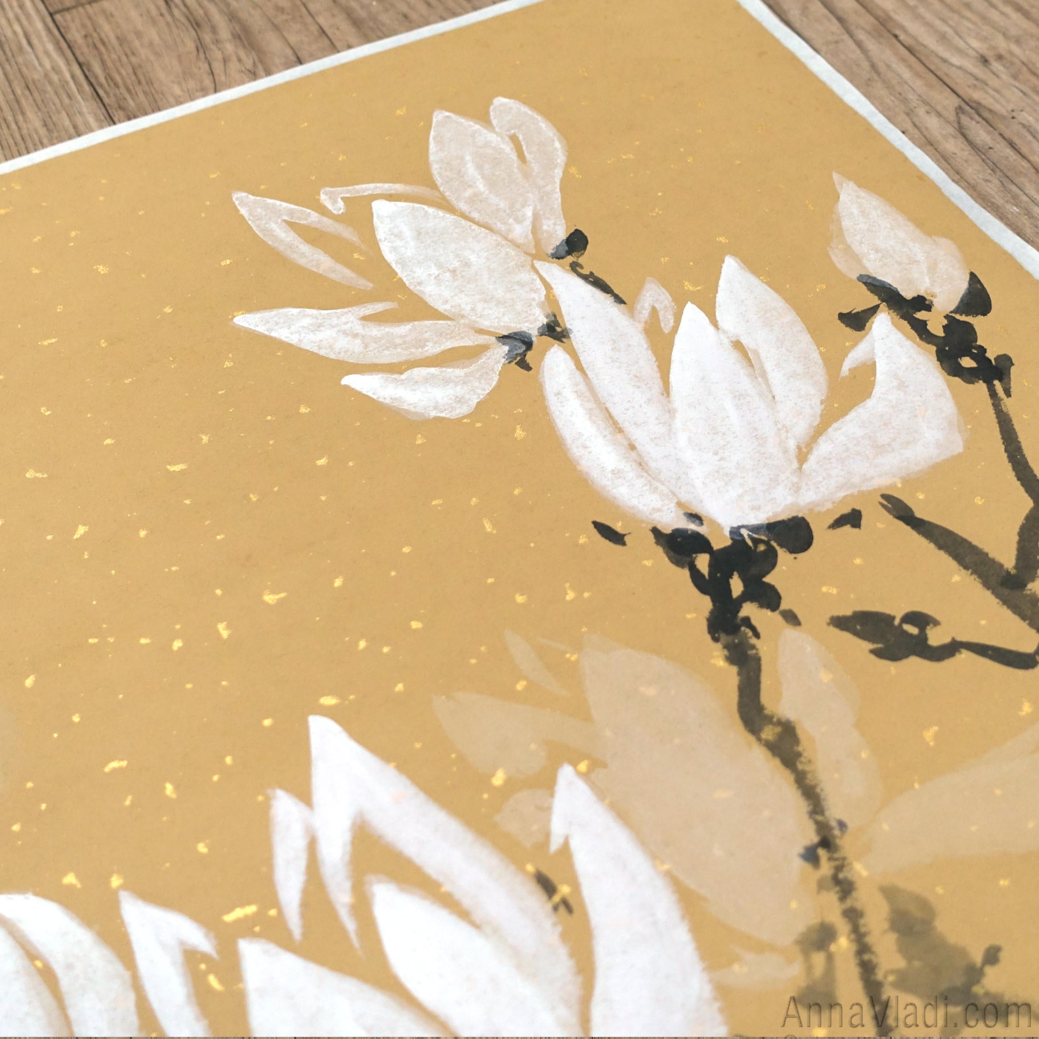 White Magnolia Flowers — Original Sumi-e Painting On Rice Paper