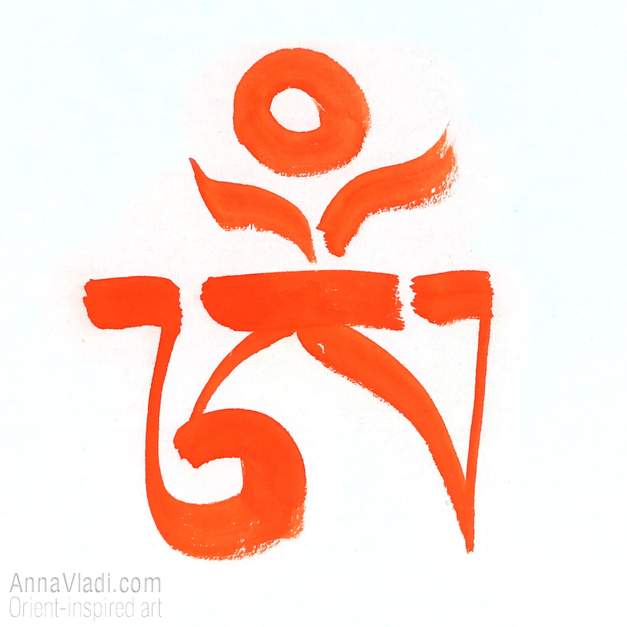 Tibetan Om Calligraphy Art: Vermilion Ink Feng Shui Painting