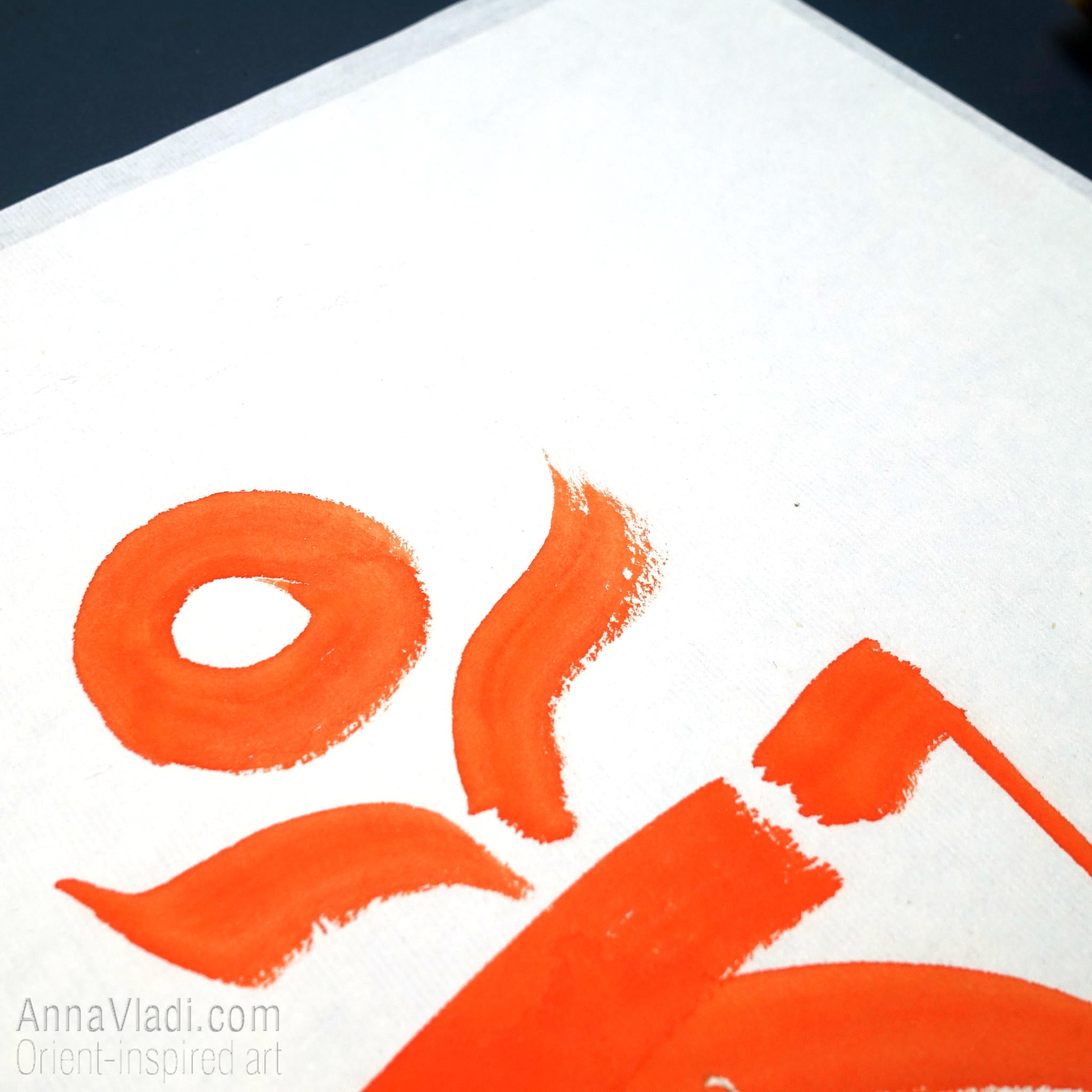 Tibetan Om Calligraphy Art: Vermilion Ink Feng Shui Painting