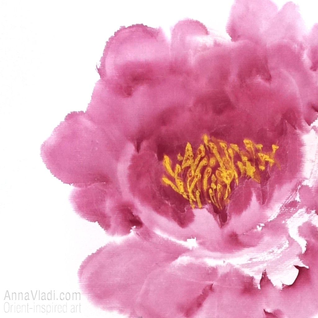 Butterfly and Peony Flower — original painting in Oriental style