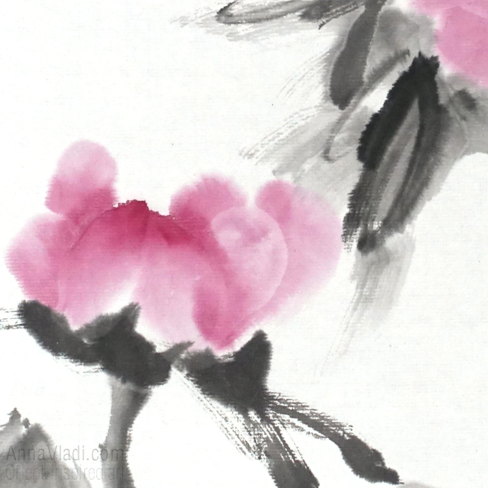 Butterfly and Peony Flower — original painting in Oriental style