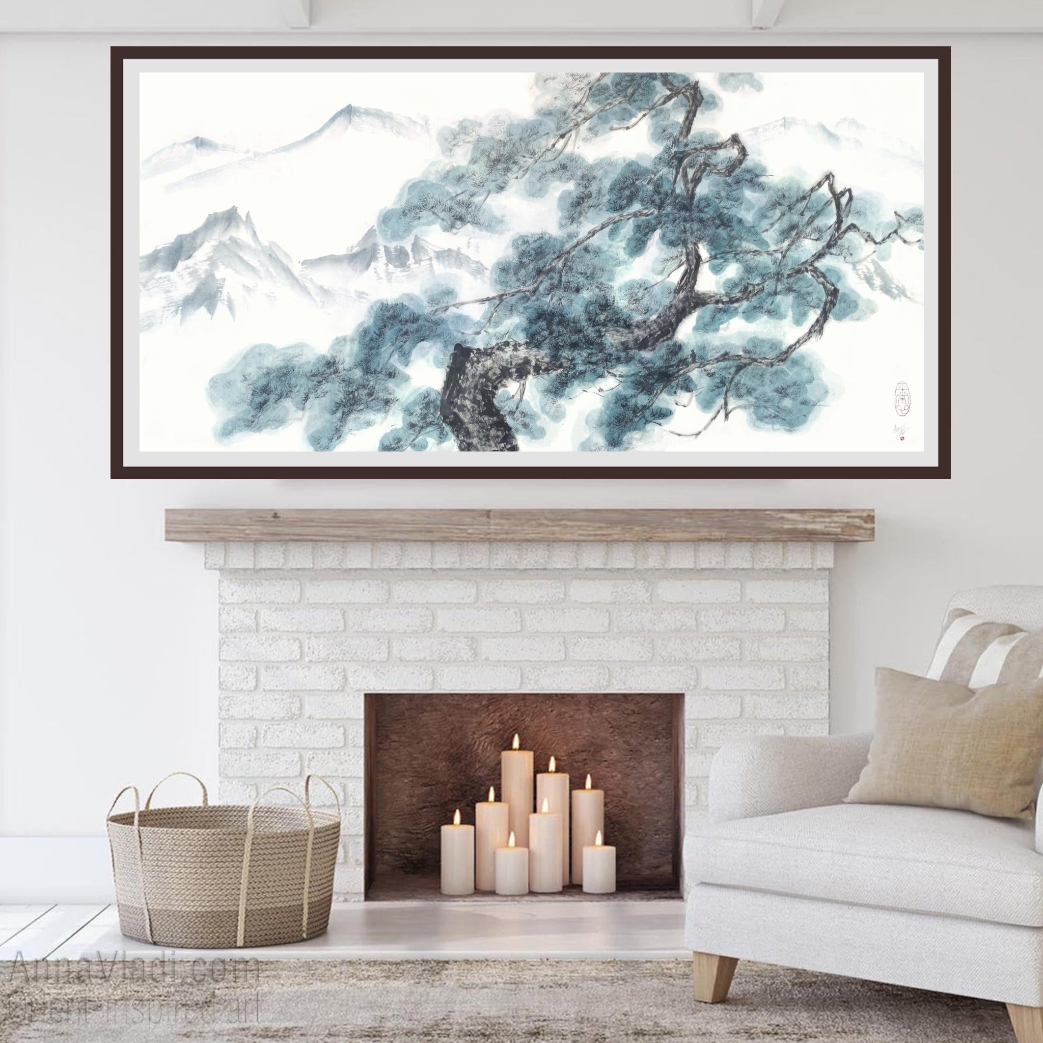 Old Pine Tree in Mountains — LARGE original sumi-e painting