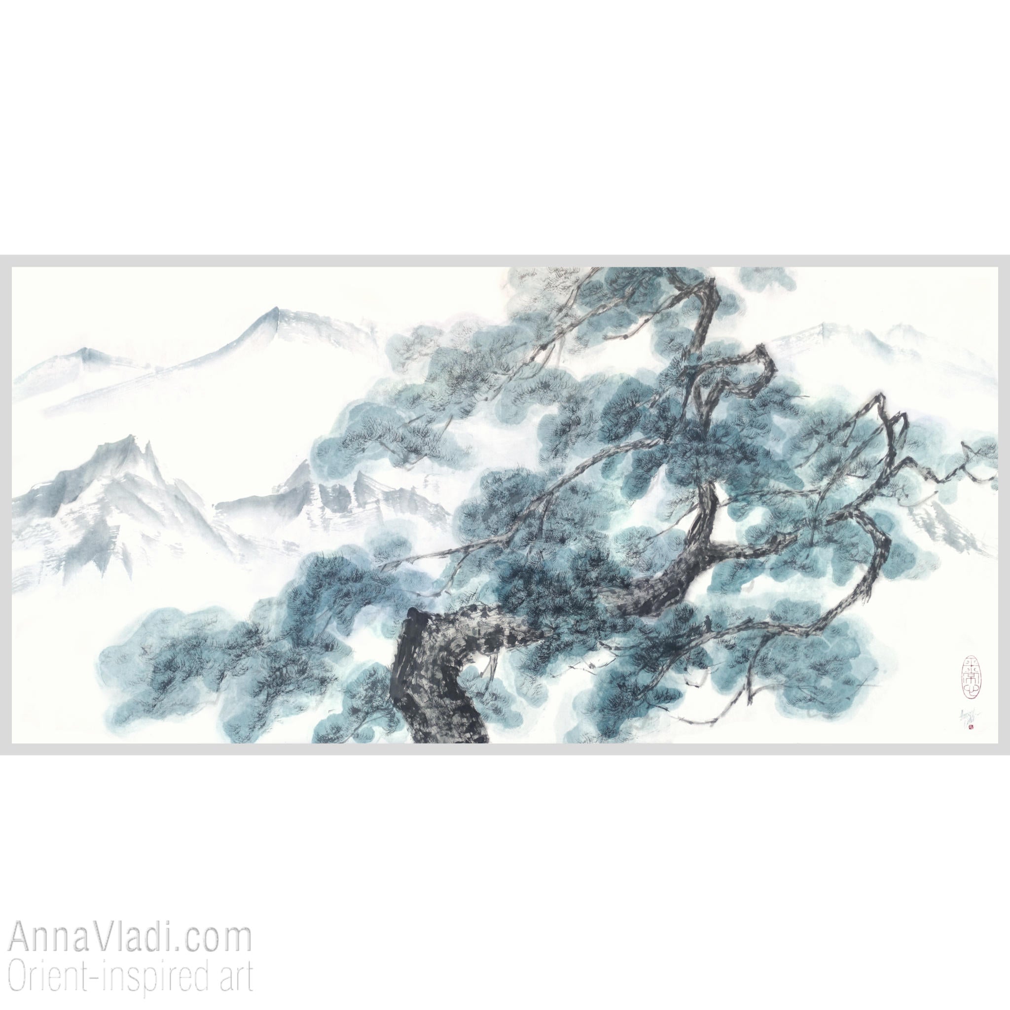 Old Pine Tree in Mountains — LARGE original sumi-e painting