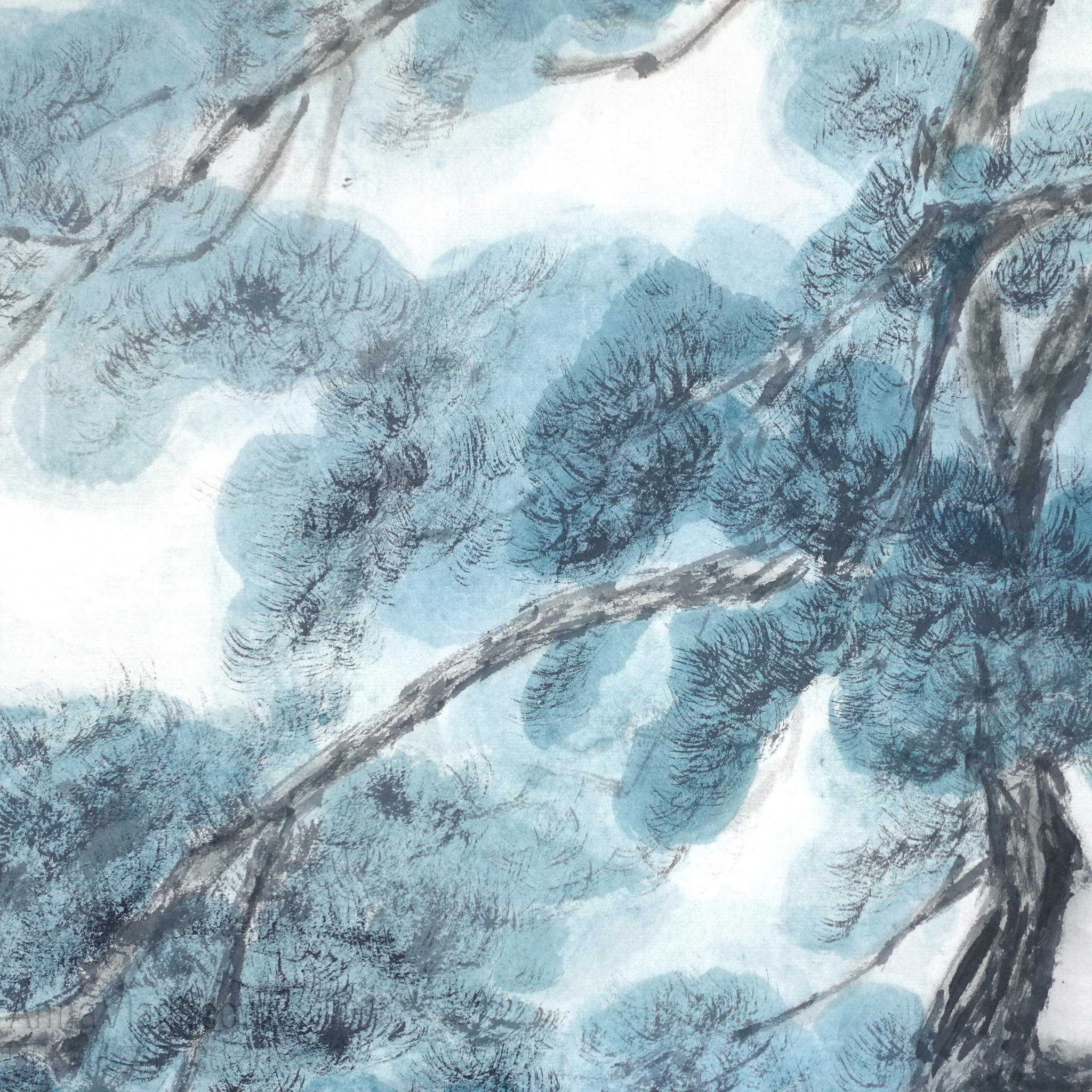 Old Pine Tree in Mountains — LARGE original sumi-e painting