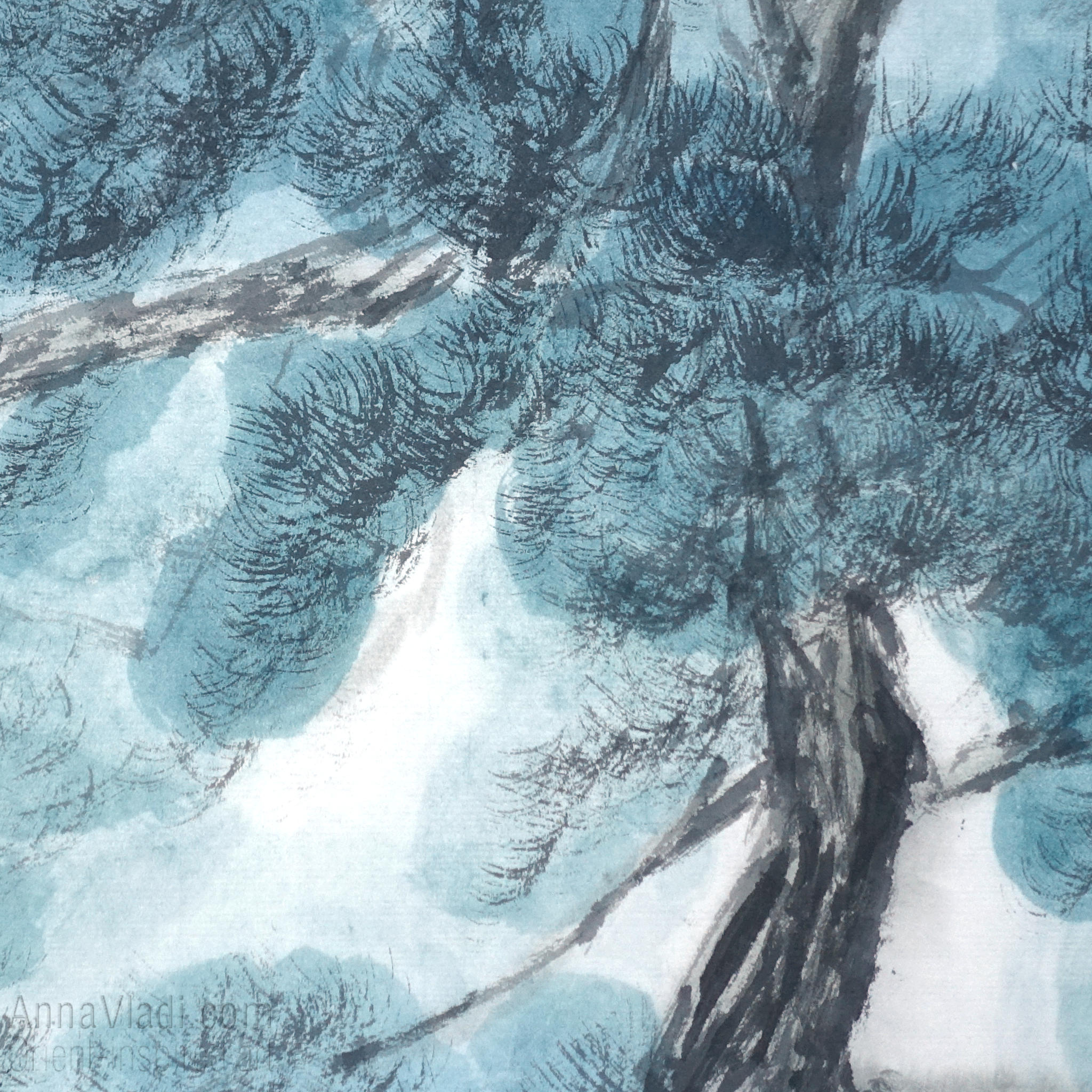 Old Pine Tree in Mountains — LARGE original sumi-e painting