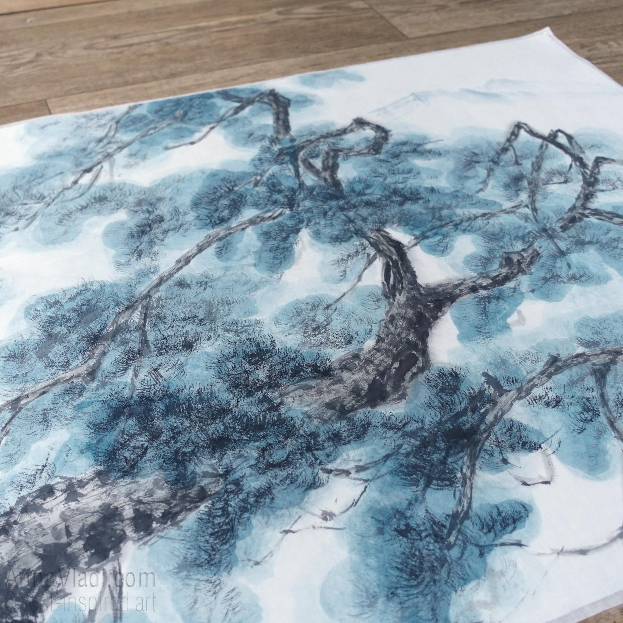 Old Pine Tree in Mountains — LARGE original sumi-e painting