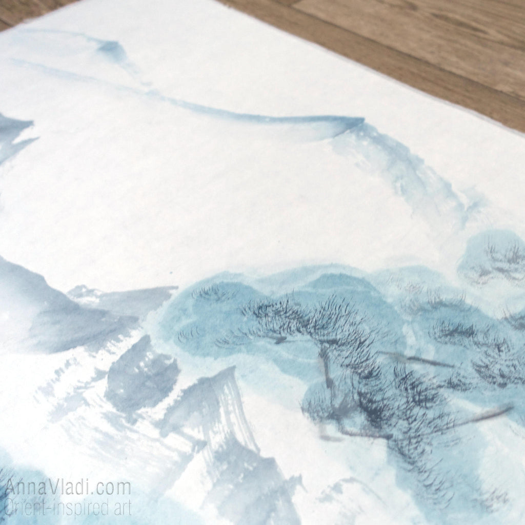 Old Pine Tree in Mountains — LARGE original sumi-e painting