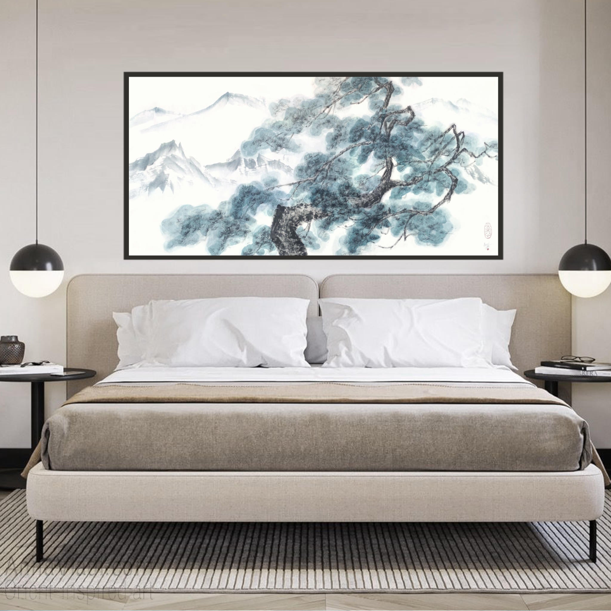 Old Pine Tree in Mountains — LARGE original sumi-e painting