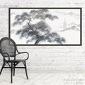 Japanese Landscape Painting: Pine Tree, Pagoda, Sumi-e Art