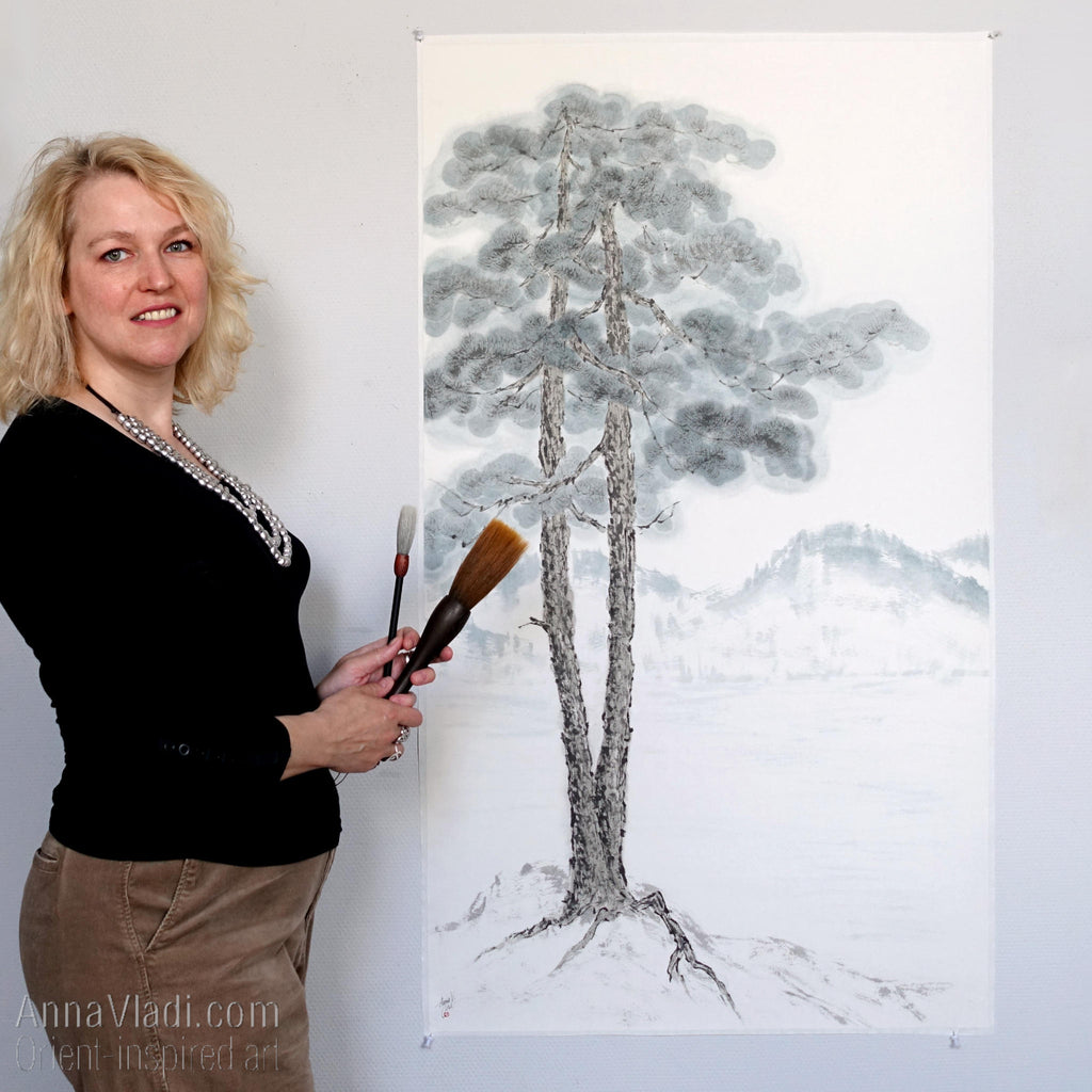 Large Pine Tree: Oriental Zen Landscape Art