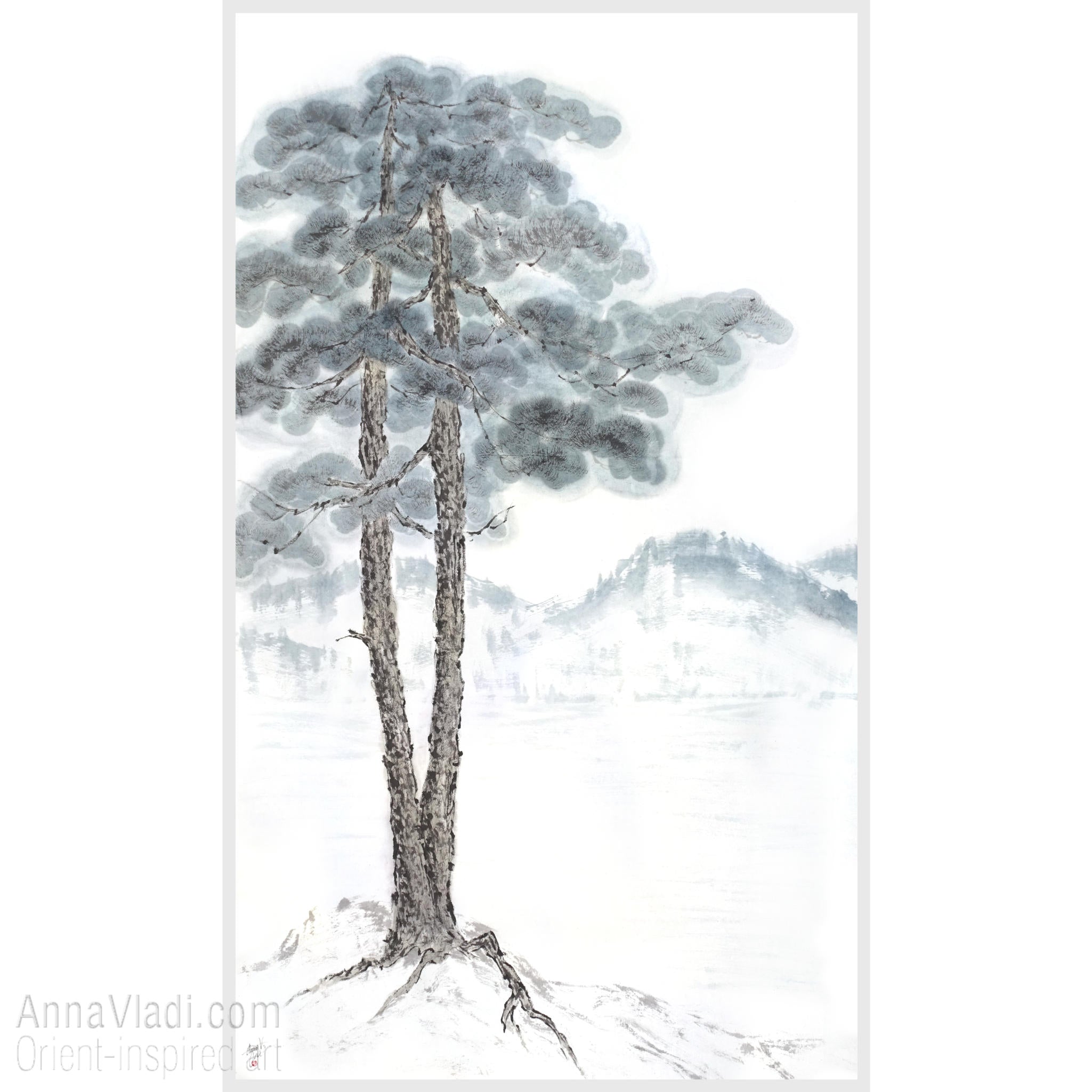 Large Pine Tree: Oriental Zen Landscape Art