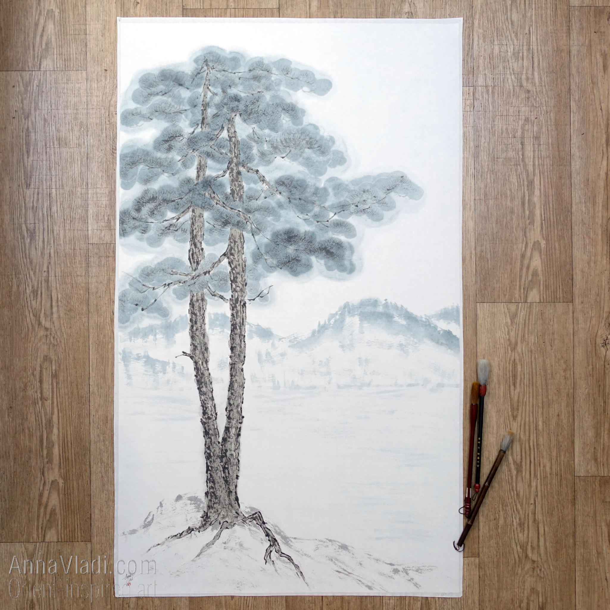 Large Pine Tree: Oriental Zen Landscape Art