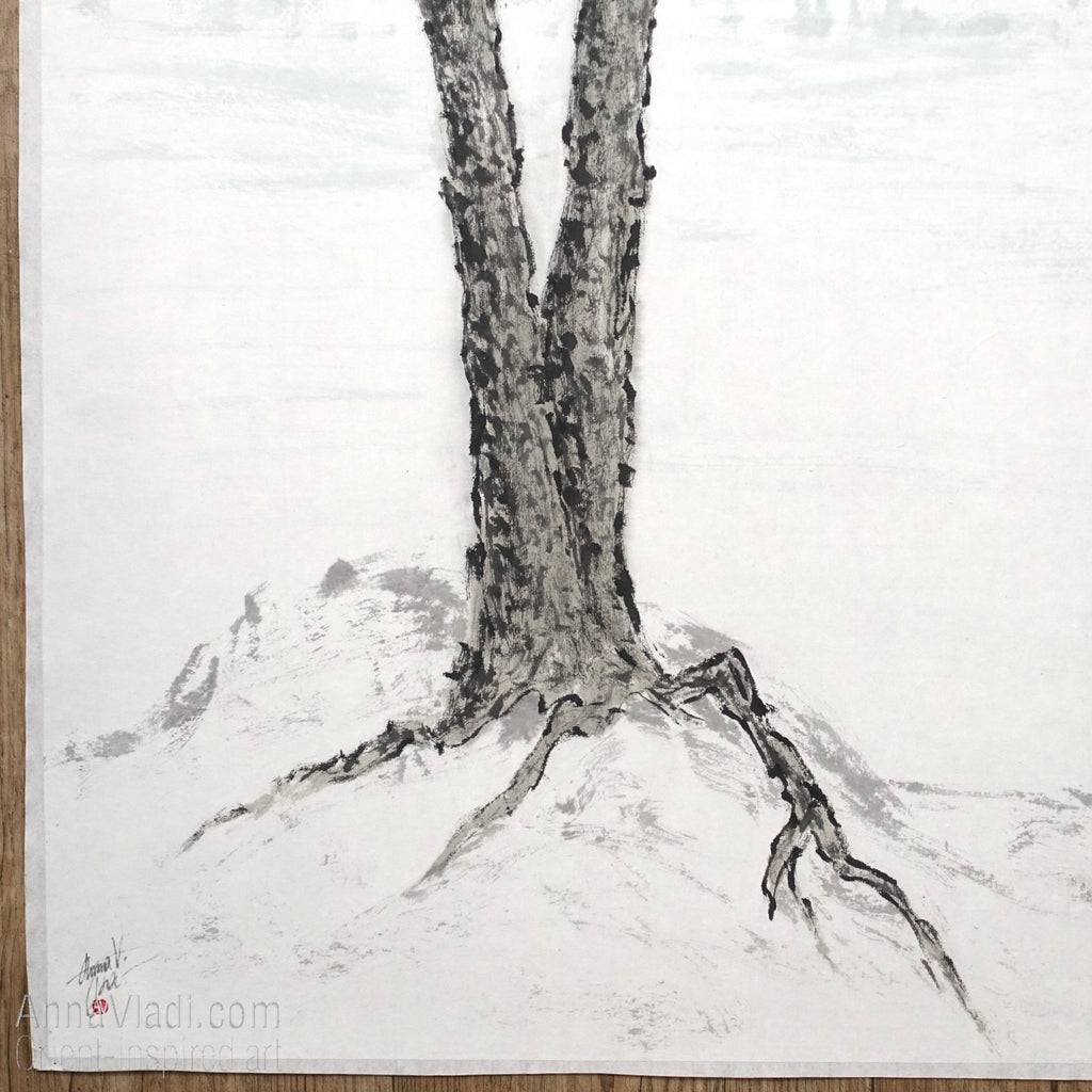 Large Pine Tree: Oriental Zen Landscape Art