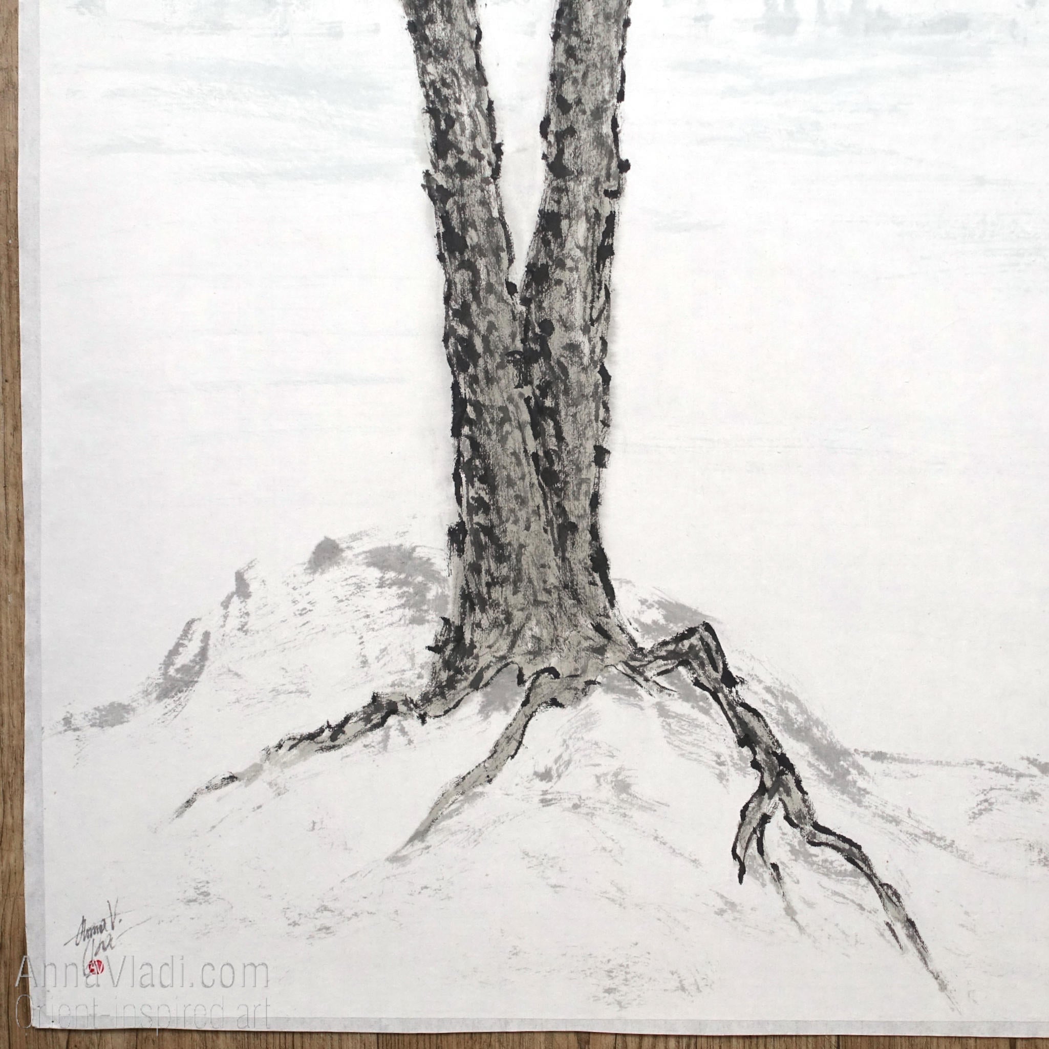 Large Pine Tree: Oriental Zen Landscape Art