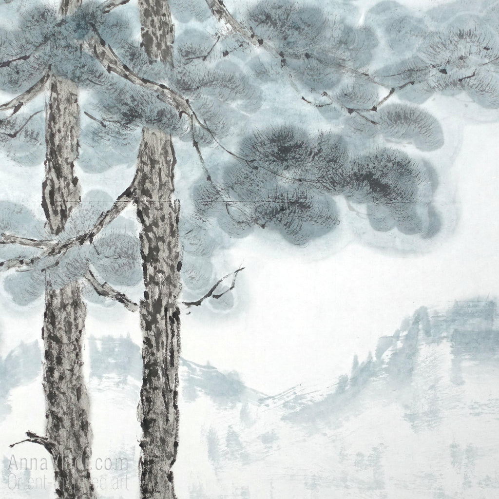 Large Pine Tree: Oriental Zen Landscape Art