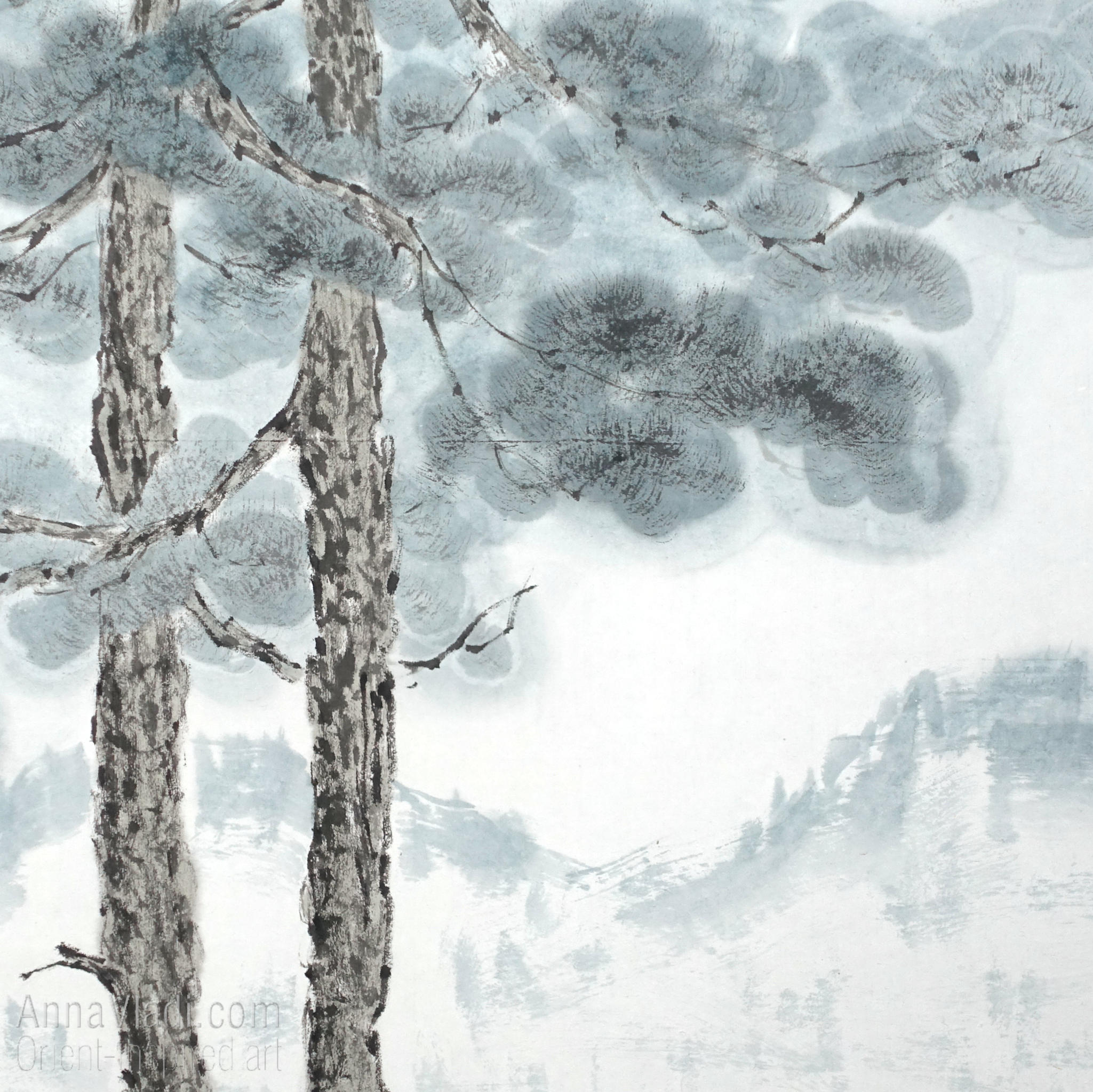 Large Pine Tree: Oriental Zen Landscape Art