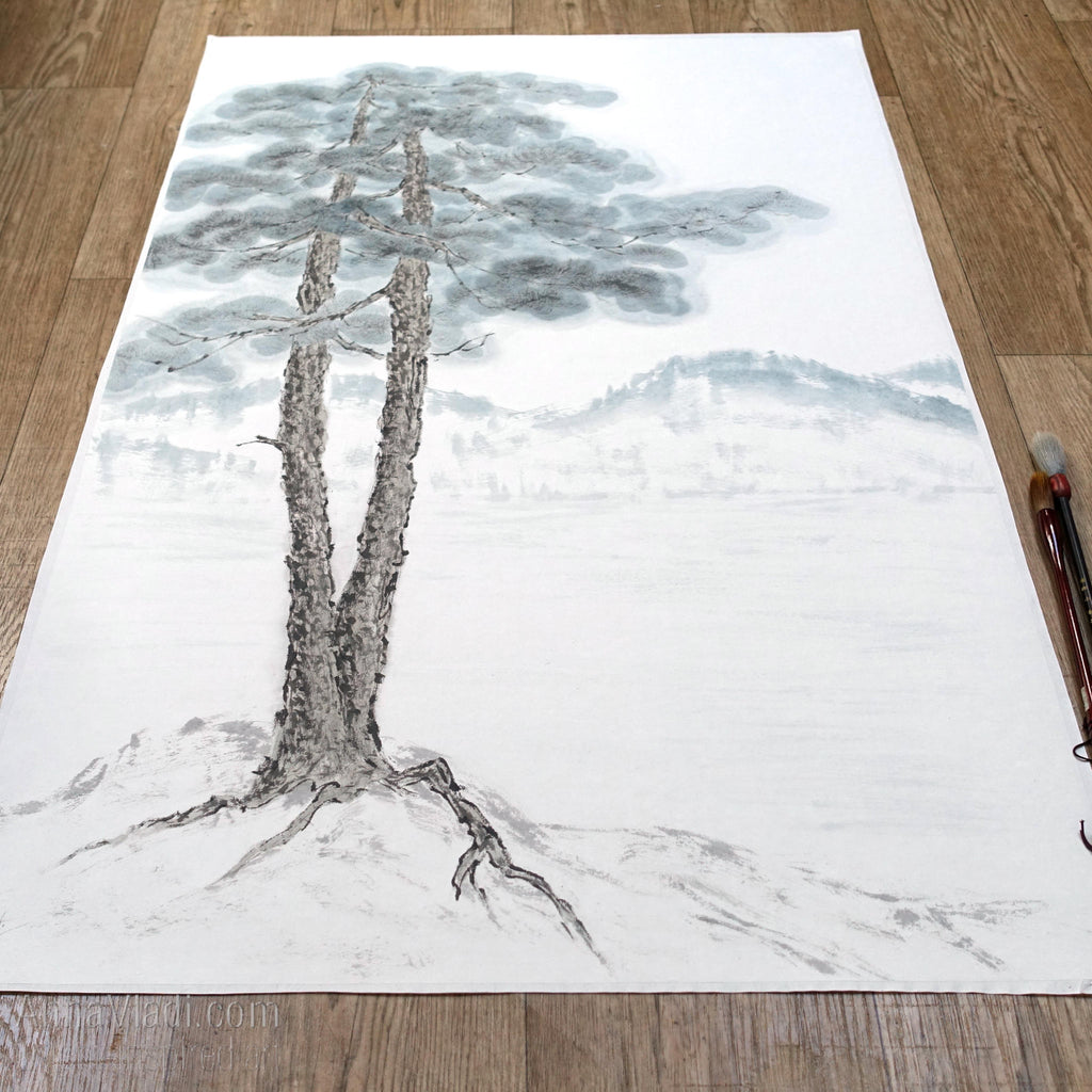 Large Pine Tree: Oriental Zen Landscape Art