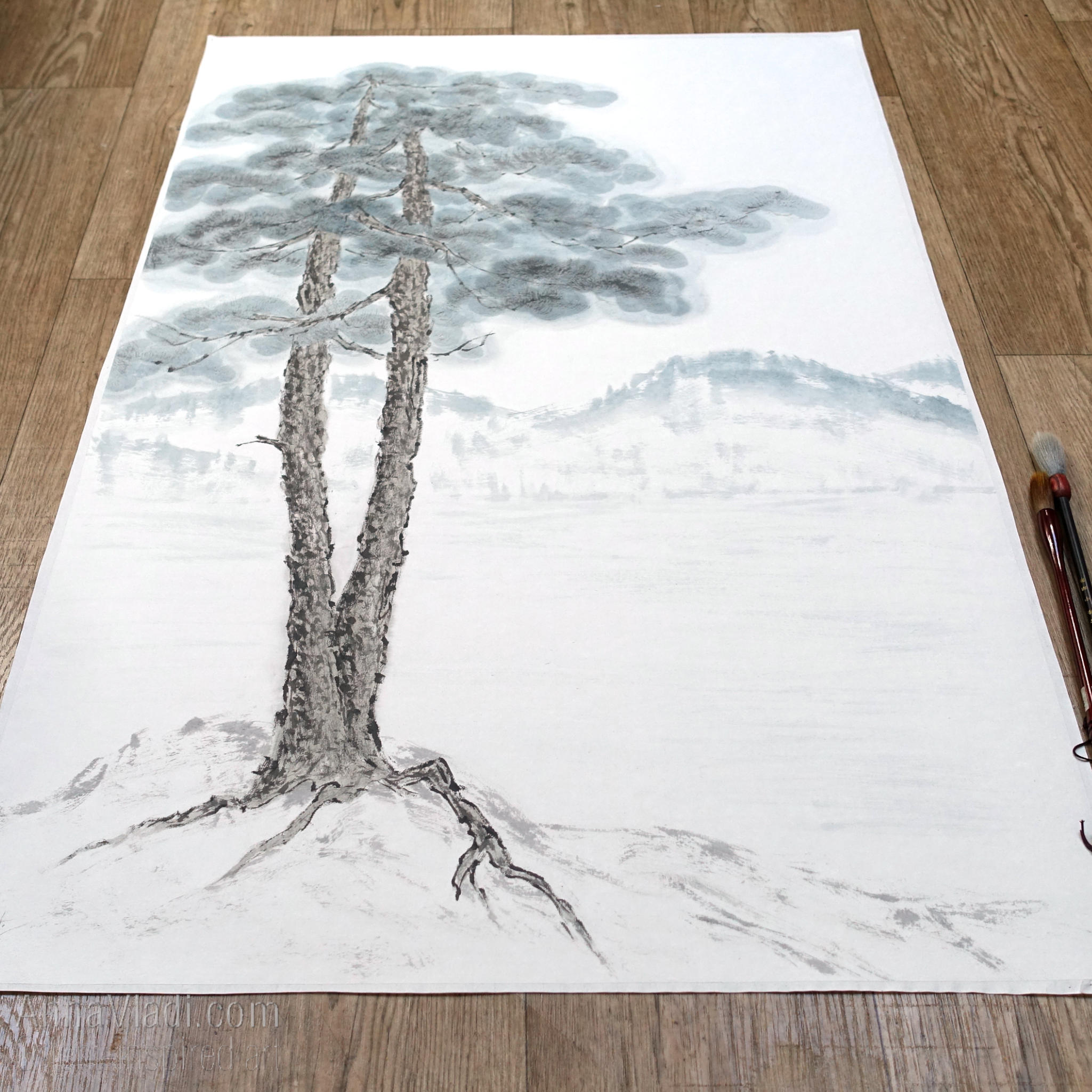 Large Pine Tree: Oriental Zen Landscape Art