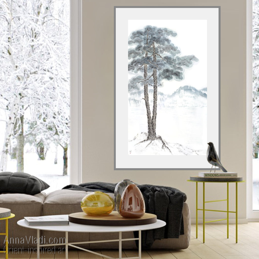 Large Pine Tree: Oriental Zen Landscape Art