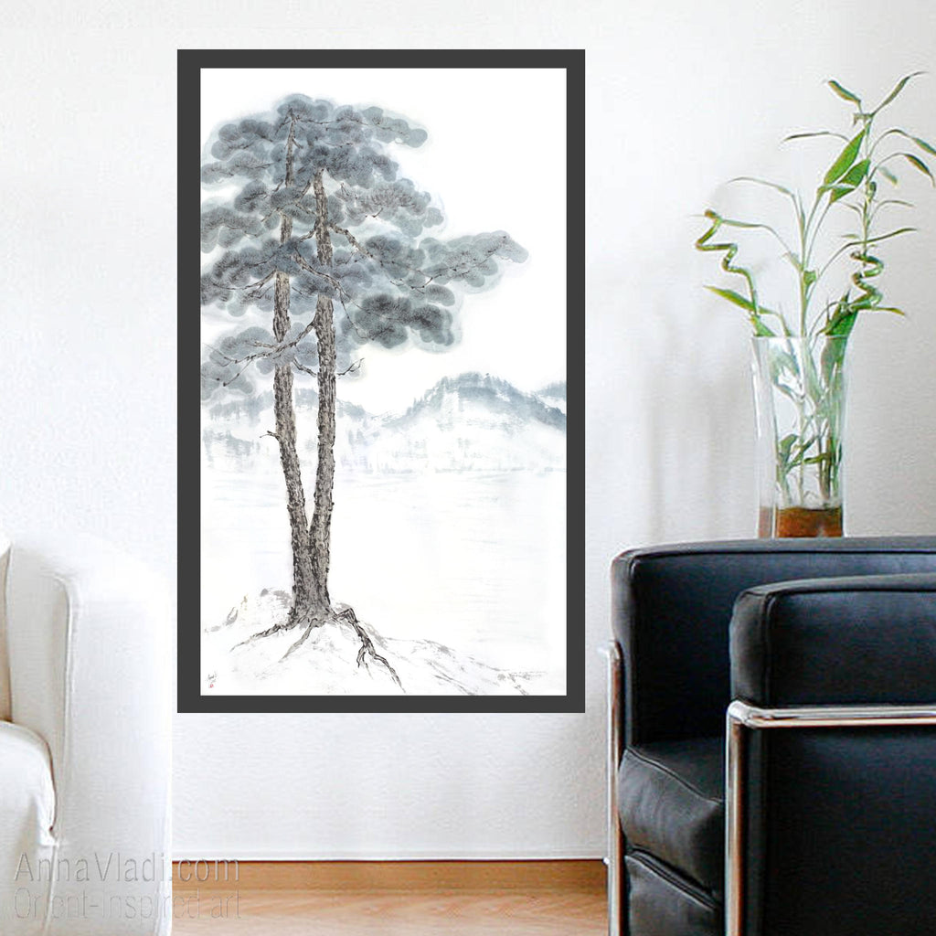 Large Pine Tree: Oriental Zen Landscape Art