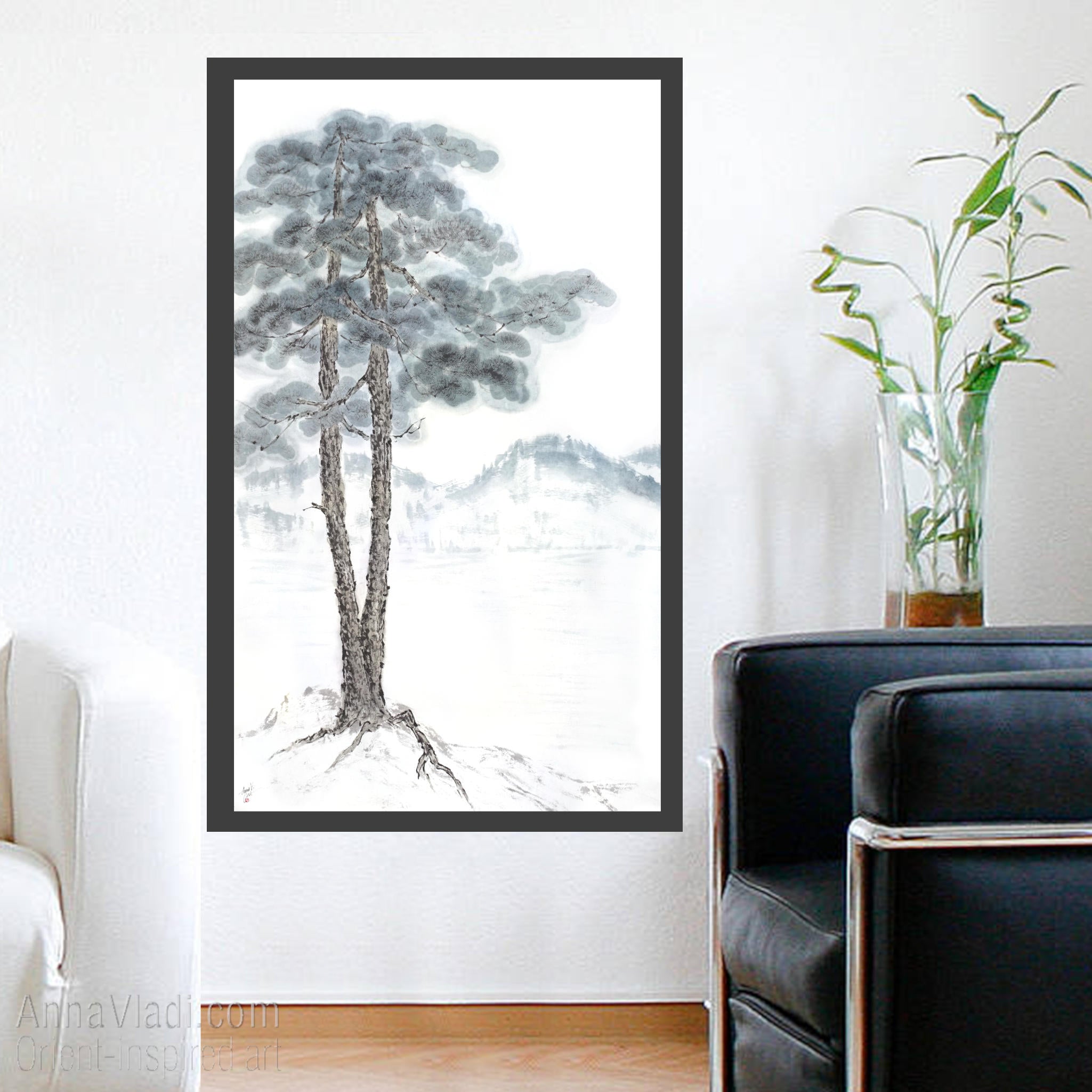 Large Pine Tree: Oriental Zen Landscape Art