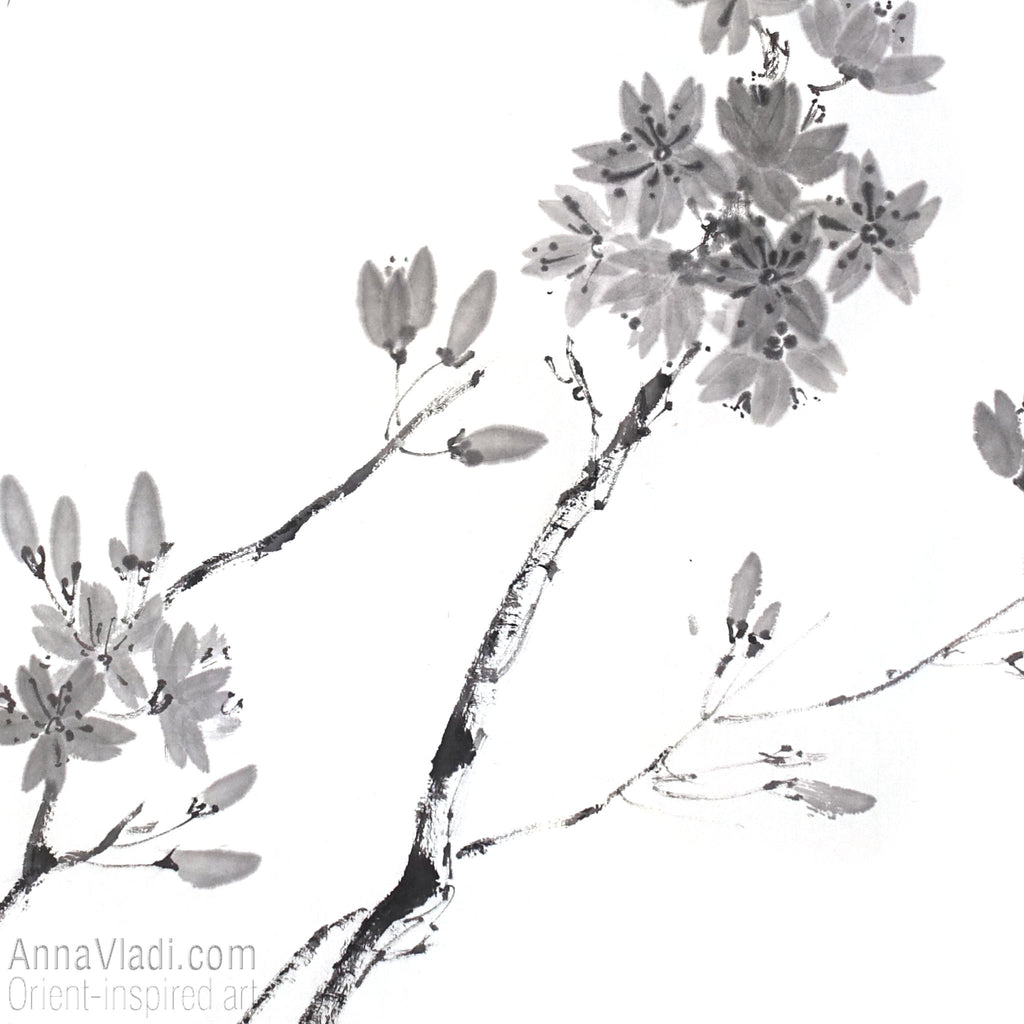 Sakura Cherry Blossom Sumi-e Painting: Japanese Haiku Art