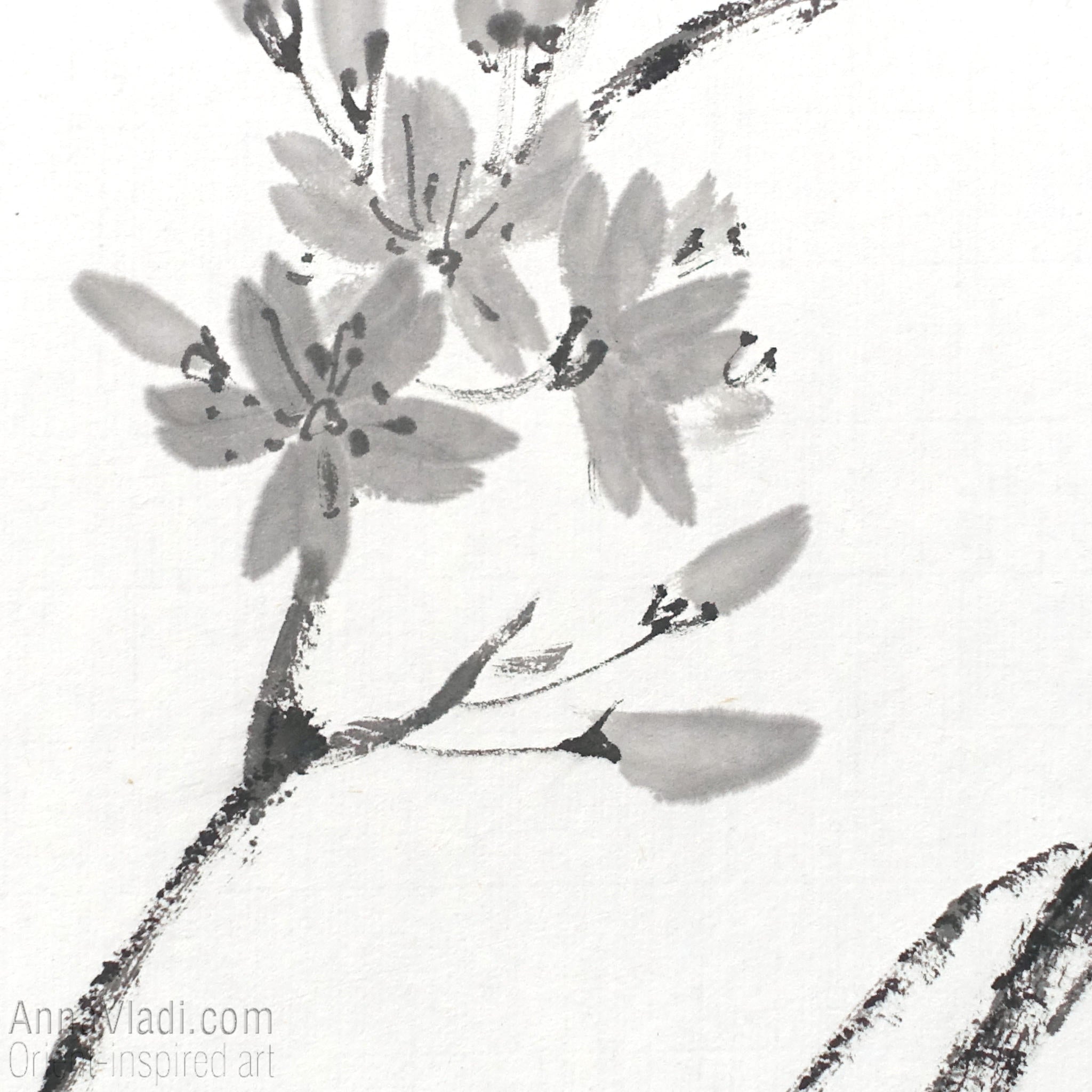 Sakura Cherry Blossom Sumi-e Painting: Japanese Haiku Art