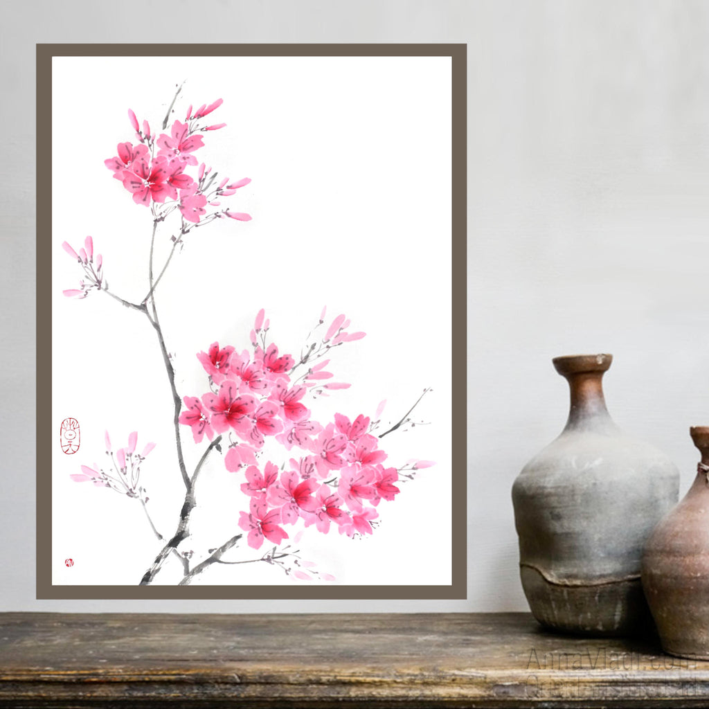 Sakura Sumi-e Painting: Cherry Blossom