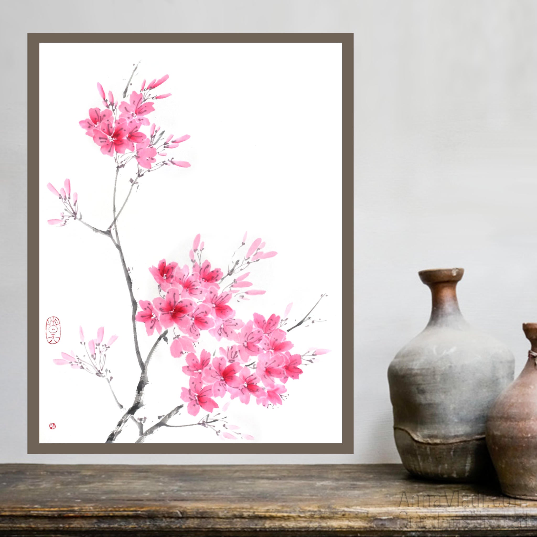 Sakura Sumi-e Painting: Cherry Blossom