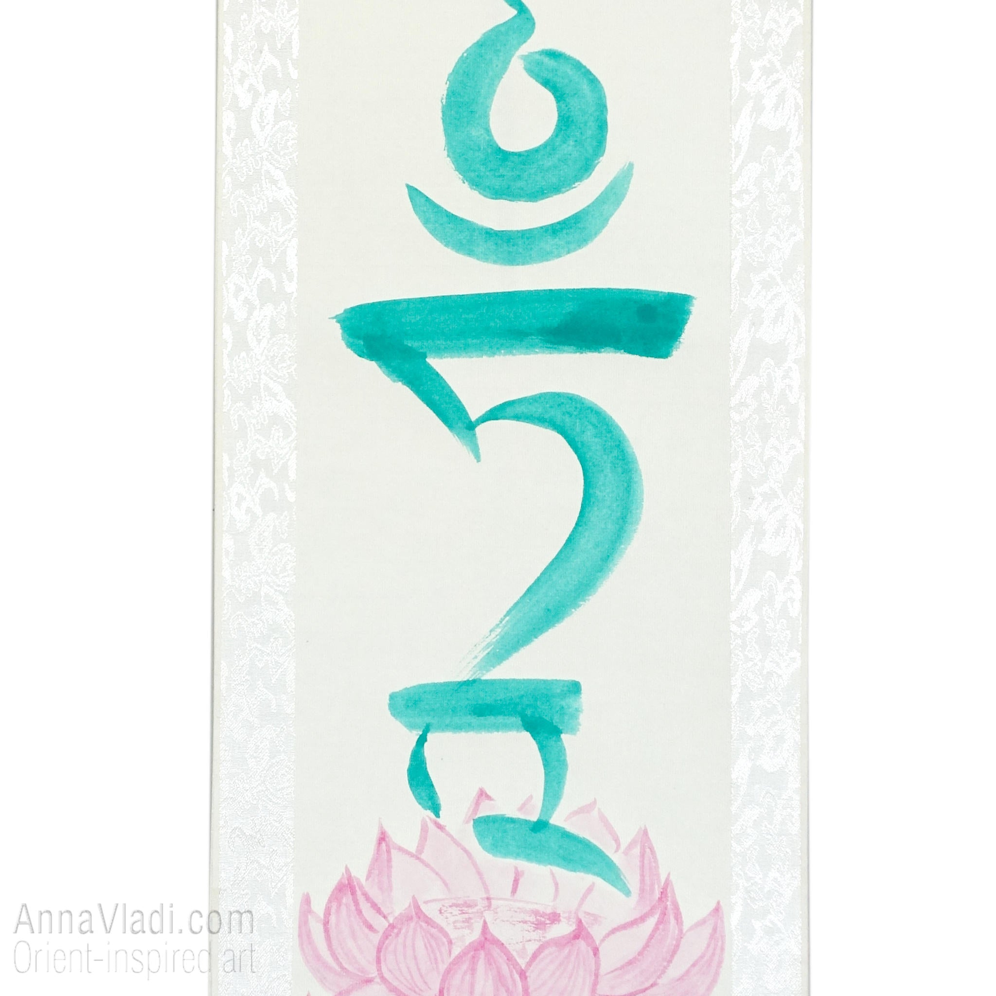Green Tara Seed Syllable Silk Scroll, Tibetan Mantra Art