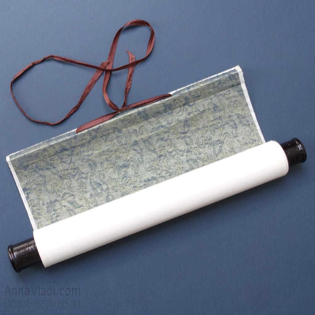 Green Tara Seed Syllable Silk Scroll, Tibetan Mantra Art
