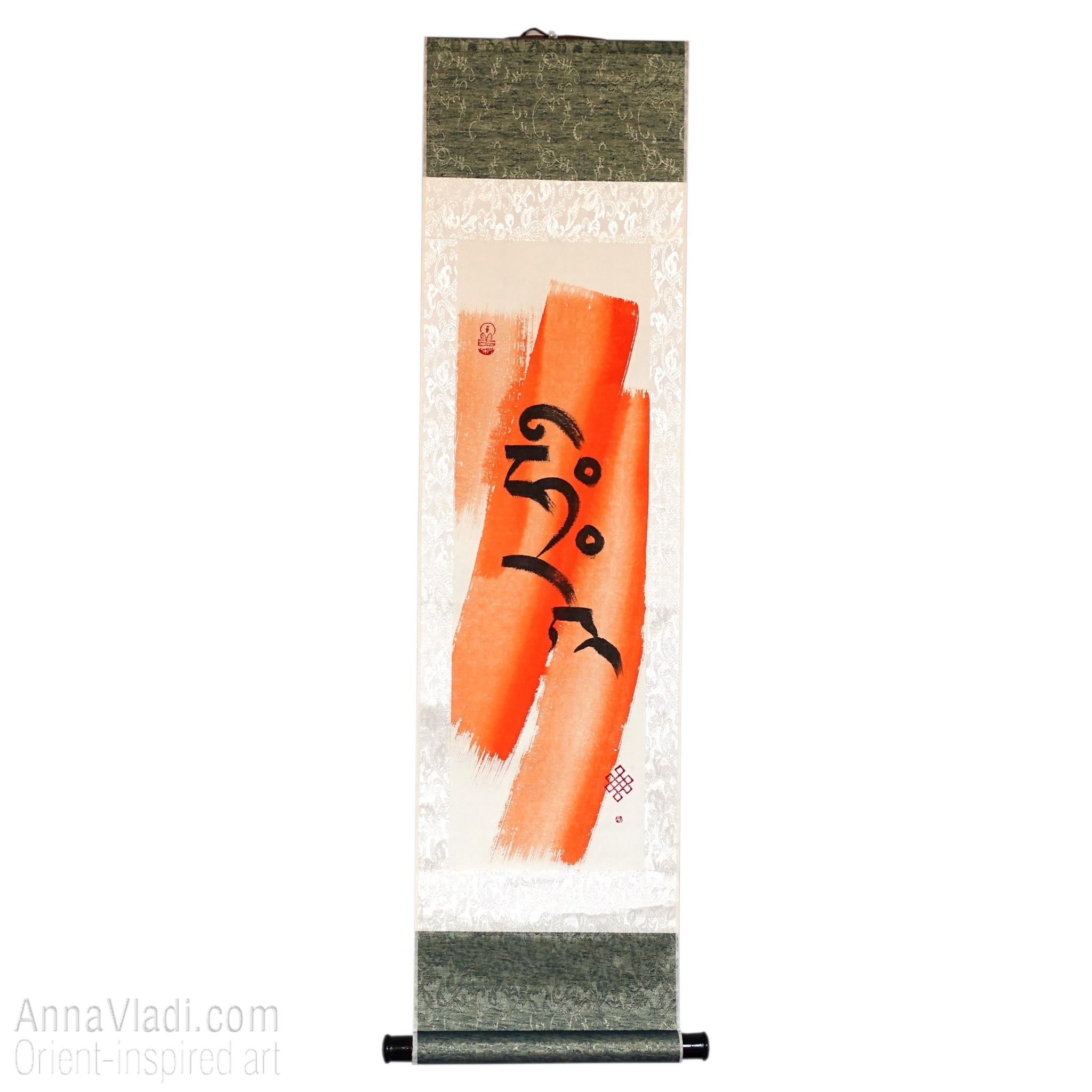 Amitabha Buddha Seed Syllable: Tibetan Calligraphy Silk Scroll