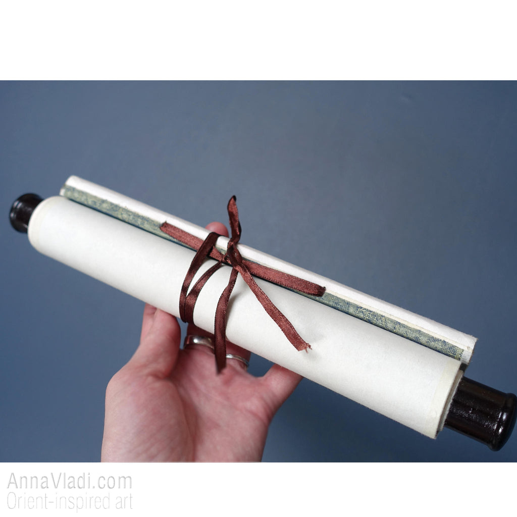 Amitabha Buddha Seed Syllable: Tibetan Calligraphy Silk Scroll