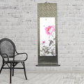 Peonies and Bees Sumi-e Painting - Original Japanese Silk Scroll