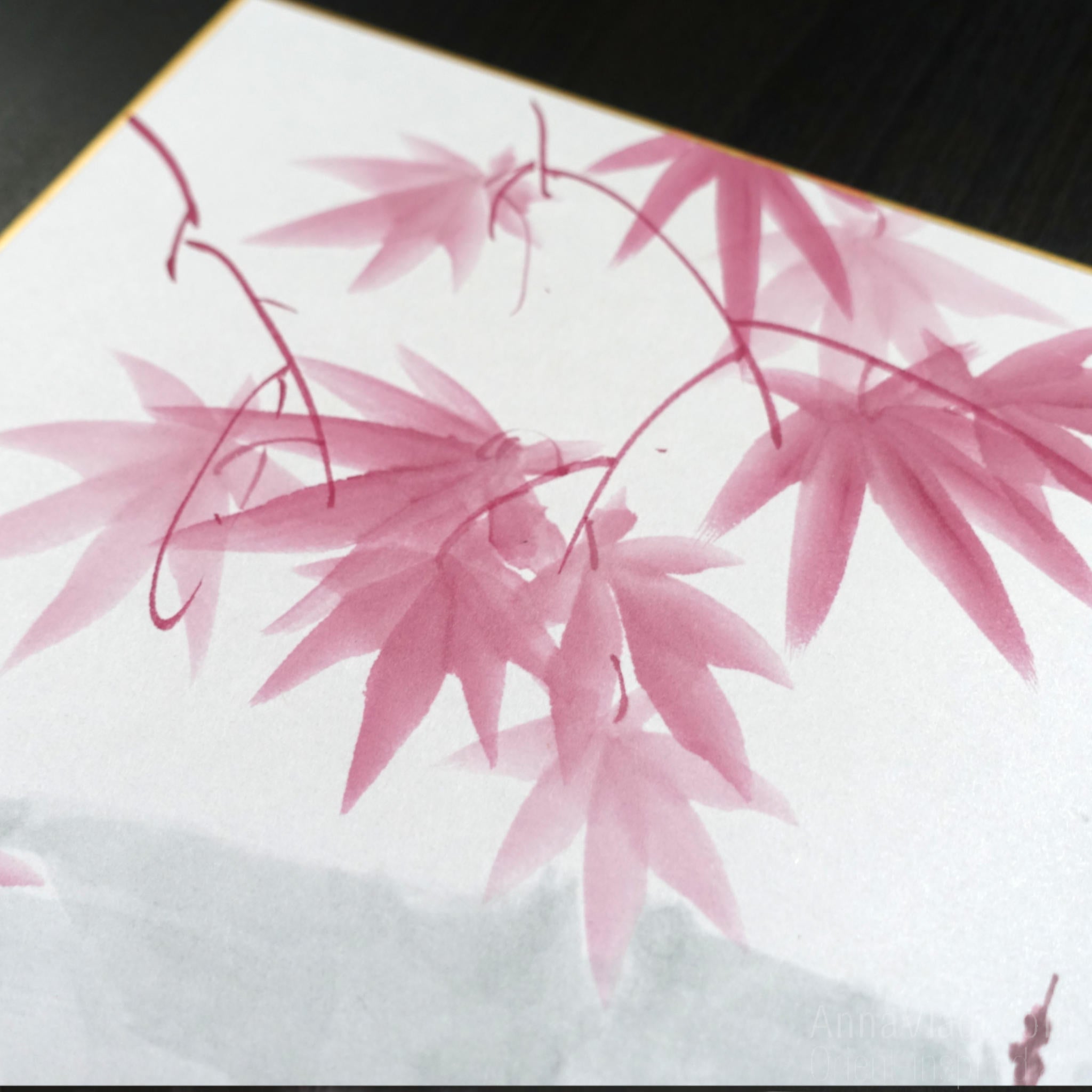 Maple Grove Temple — Sumi-e Original Painting on Japanese Shikishi Board