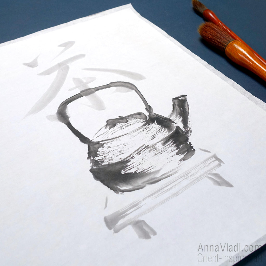 Zen Calligraphy Tea Art: Hand-Painted Kanji